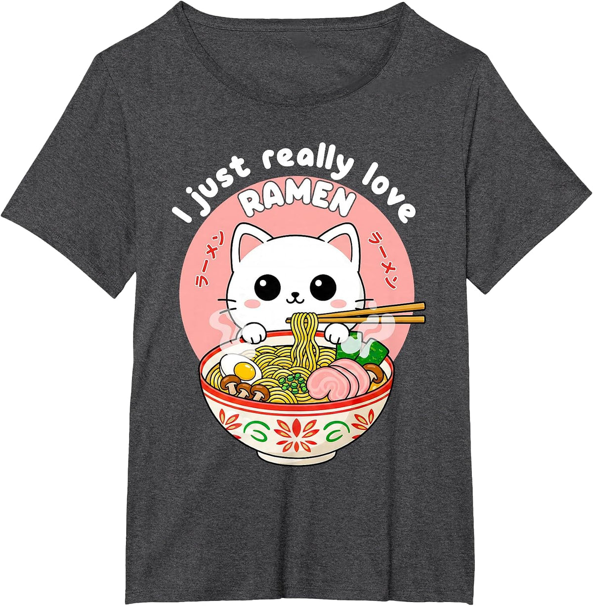 I Just Really Love Ramen Funny Cat Japanese Noodles Anime T-Shirt - Dark Heather Grey