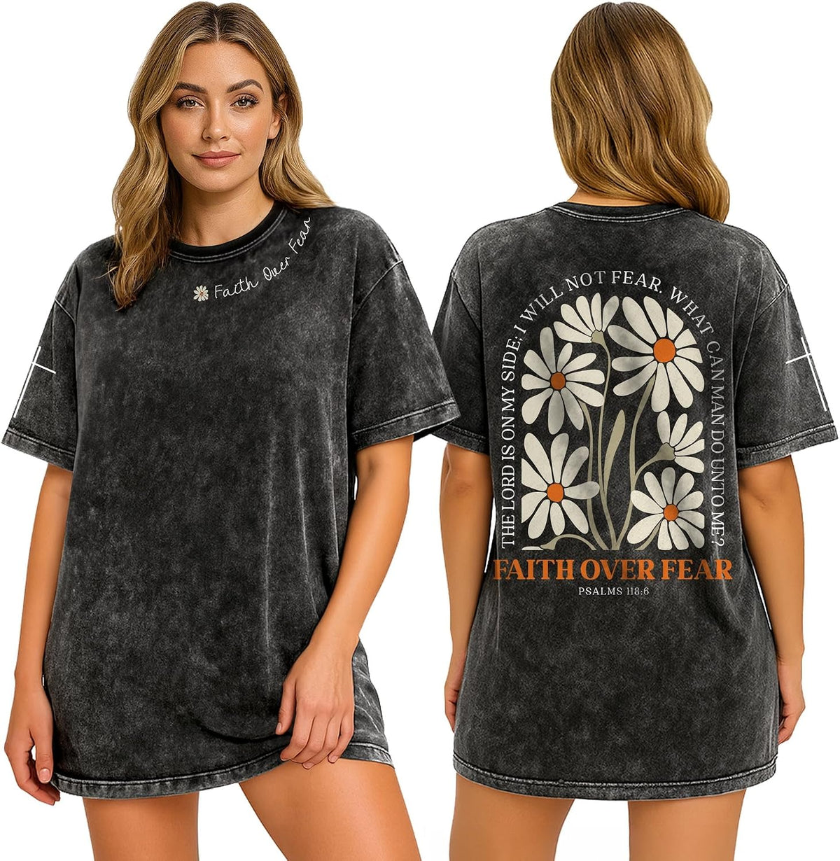 Faith Over Fear Shirt, Women Christian Tshirt, Flower Shirt - Ds03-black