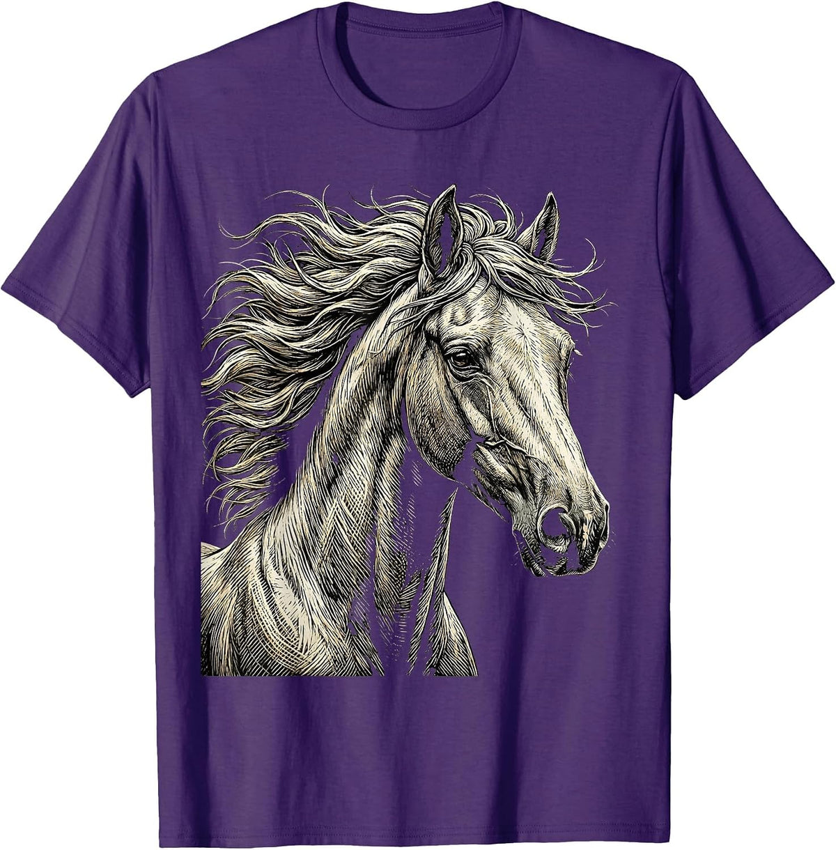 Wild Mane Horse Flowing Wind Graphic T-Shirt - Purple