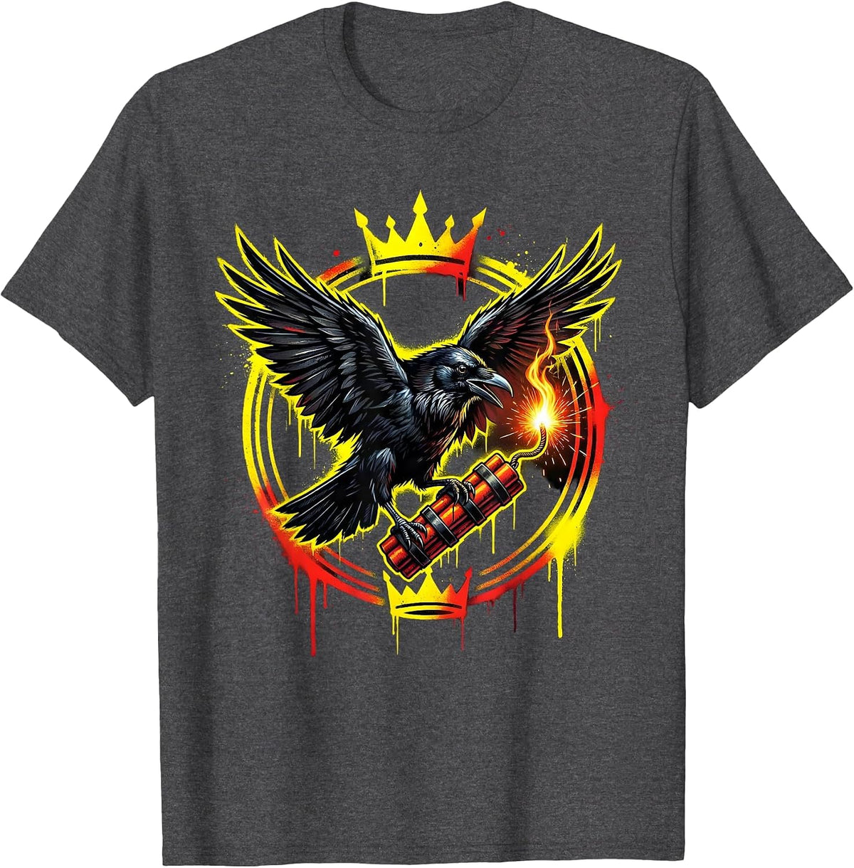 Men's Fawk Off Crow Dynamite Illustration T-Shirt - Dark Heather Grey