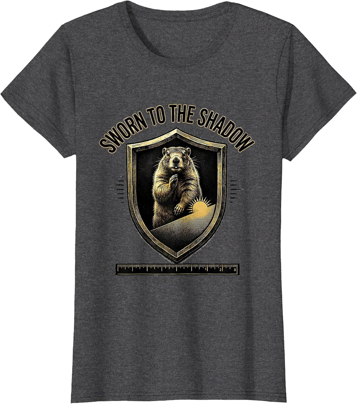 Women's SWORN TO THE SHADOW Funny Groundhog Day Woodchuck Humor T-Shirt - Dark Heather Grey