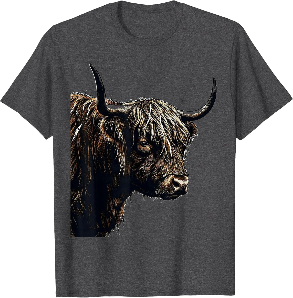 Highland Cow Stencil Graphic Farm Humor Novelty T-Shirt - Dark Heather Grey