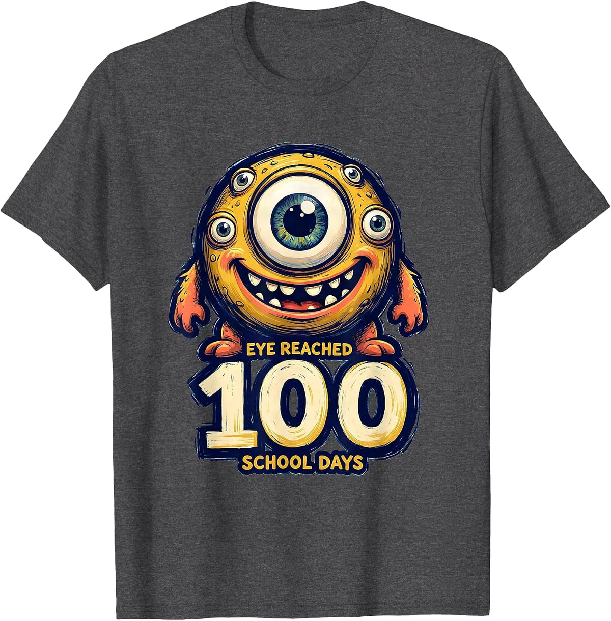 Men's Eye Reached 100 School Days Playful Pun 100th Day Kids T-Shirt - Dark Heather Grey