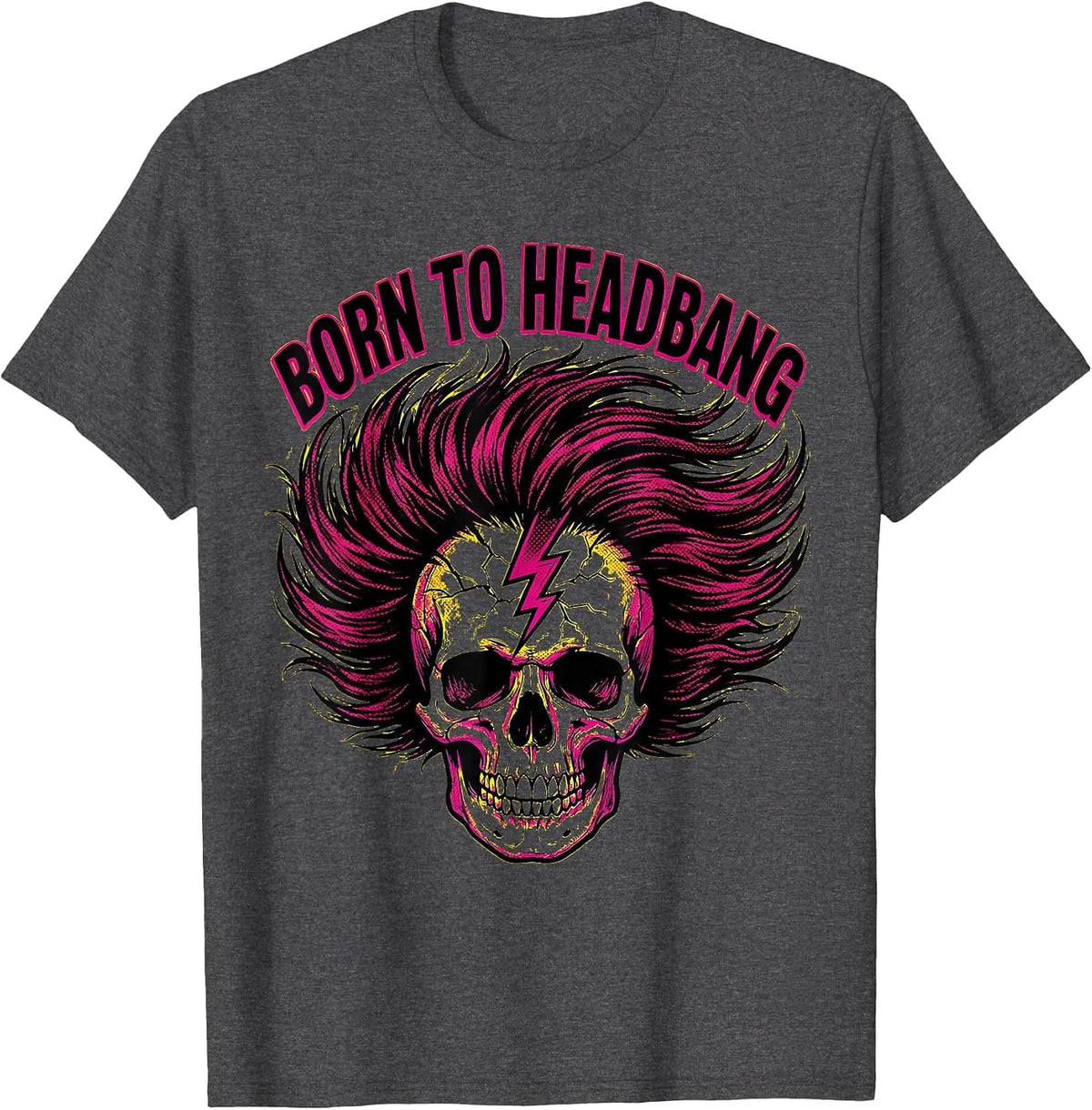 Born to Headbang Metal Band Graphic Design T-Shirt - Dark Heather Grey