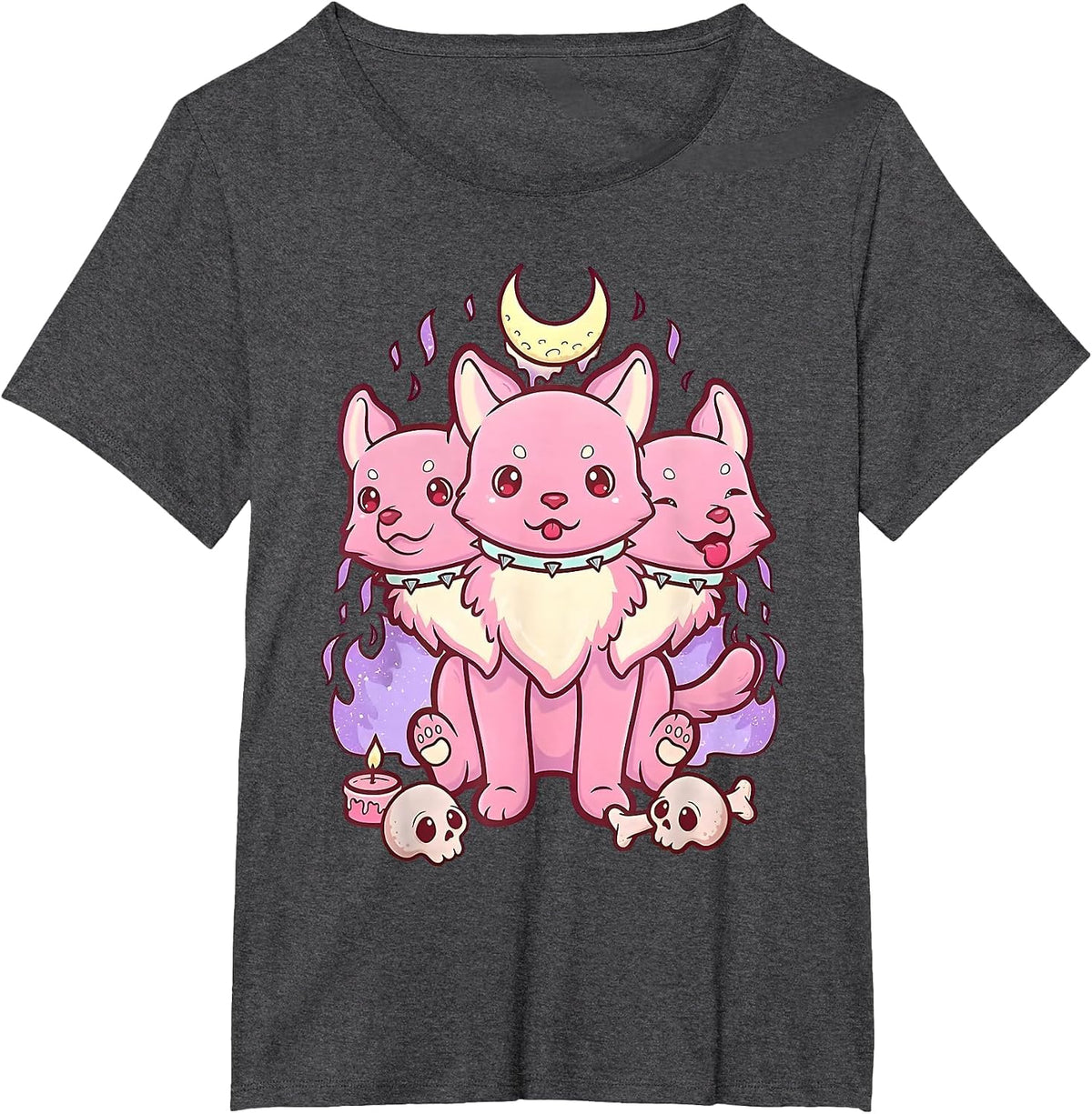 3 Headed Dog Kawaii Pastel Goth Cute Creepy Occult Cerberus T-Shirt - Dark Heather Grey