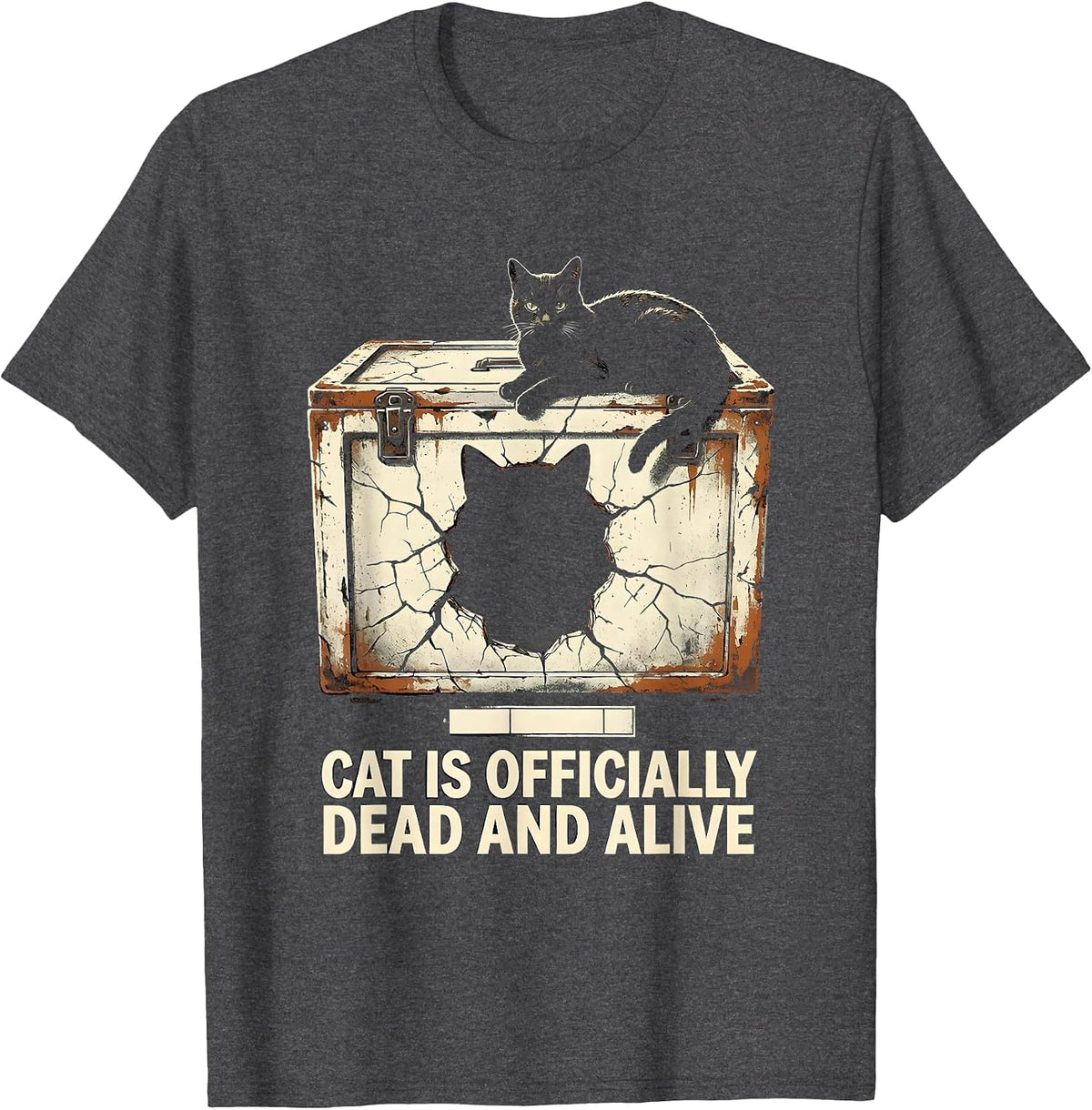 Cat Is Officially Dead And Alive Distressed Quantum Physics T-Shirt - Dark Heather Grey