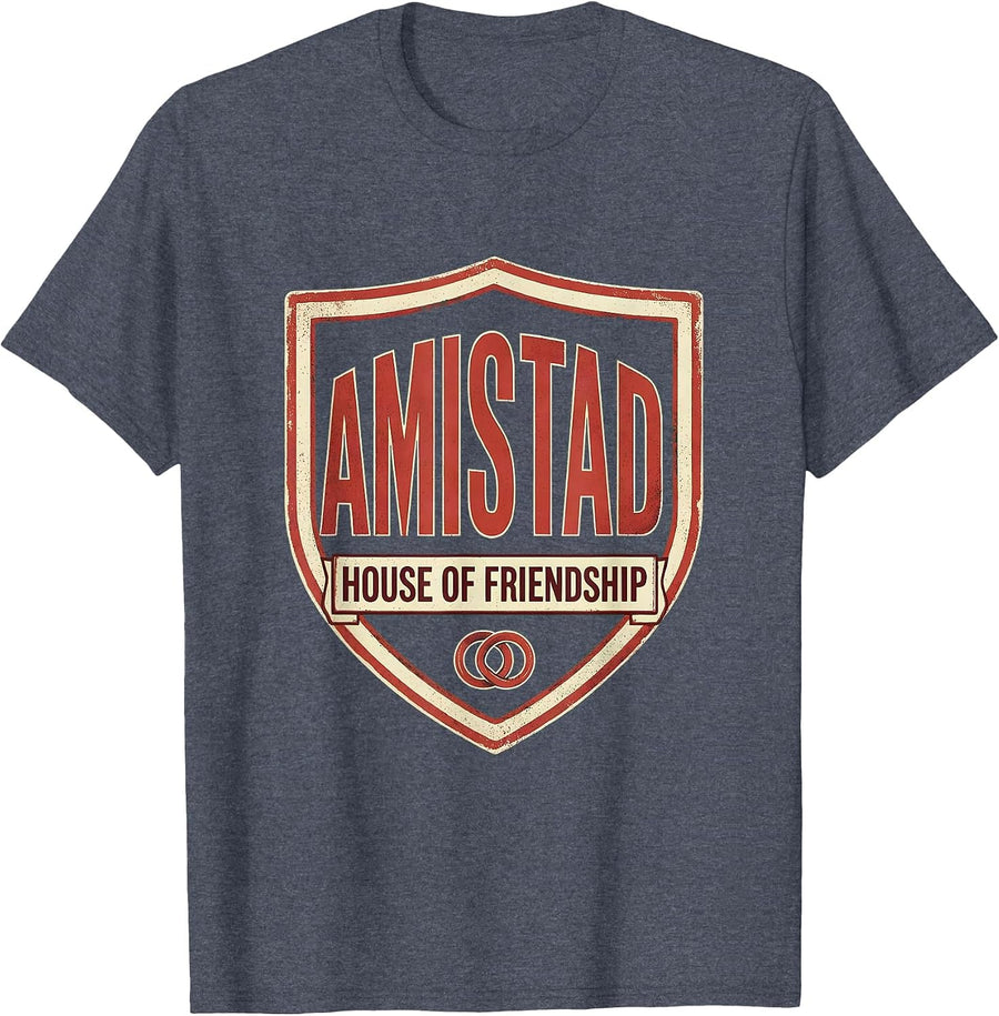 Amistad House of Friendship Vintage School Spirit Teachers T-Shirt - Heather Blue