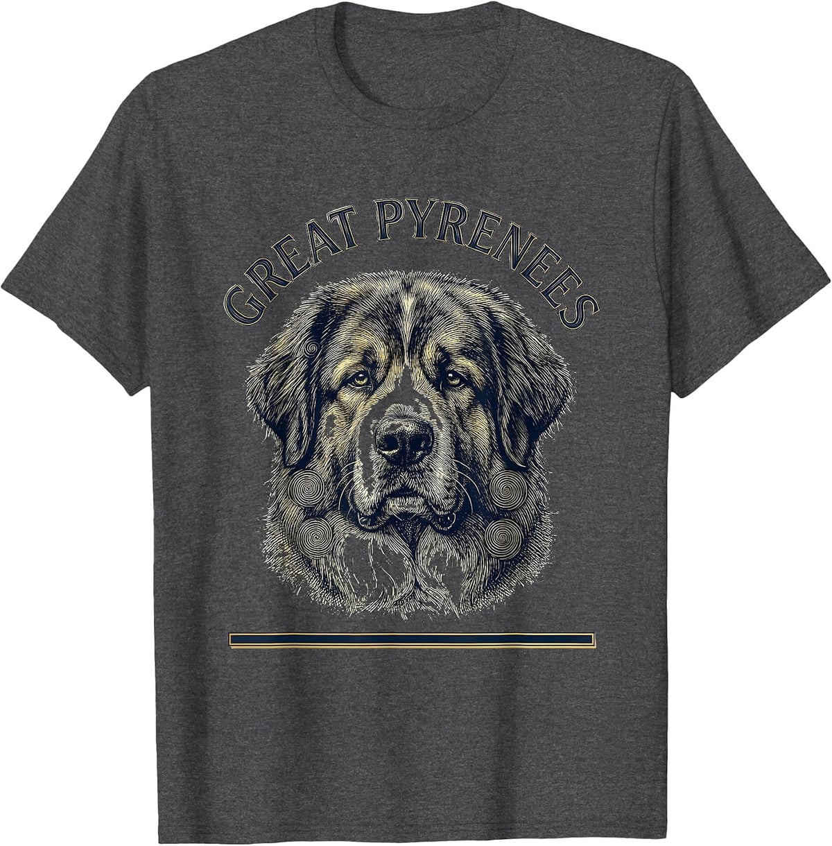 Men's Great Pyrenees Crosshatch Etching Dog Breed Portrait Van T-Shirt - Dark Heather Grey