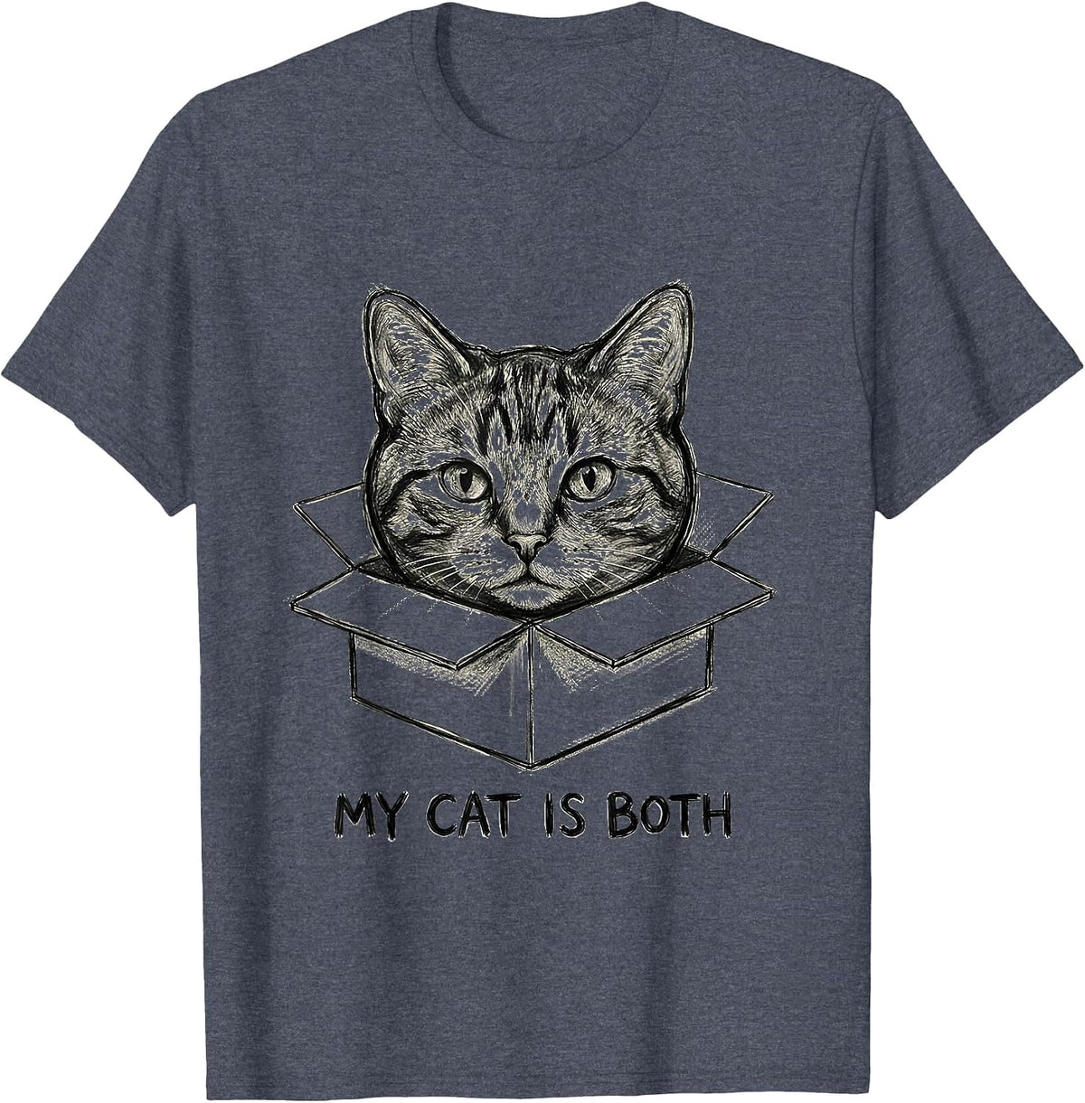 My Cat Is Both Funny Quantum Physics Cat Lover Gift T-Shirt - Heather Blue
