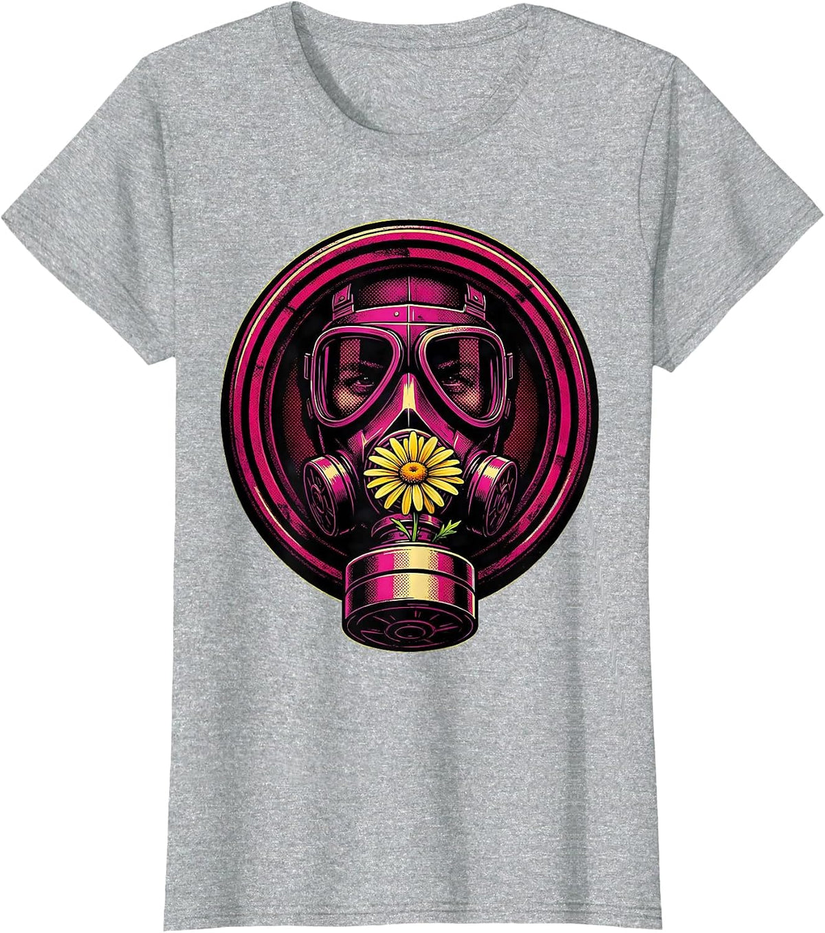 Punk Gas Mask Flower Graphic Tee T-Shirt - Heather Grey