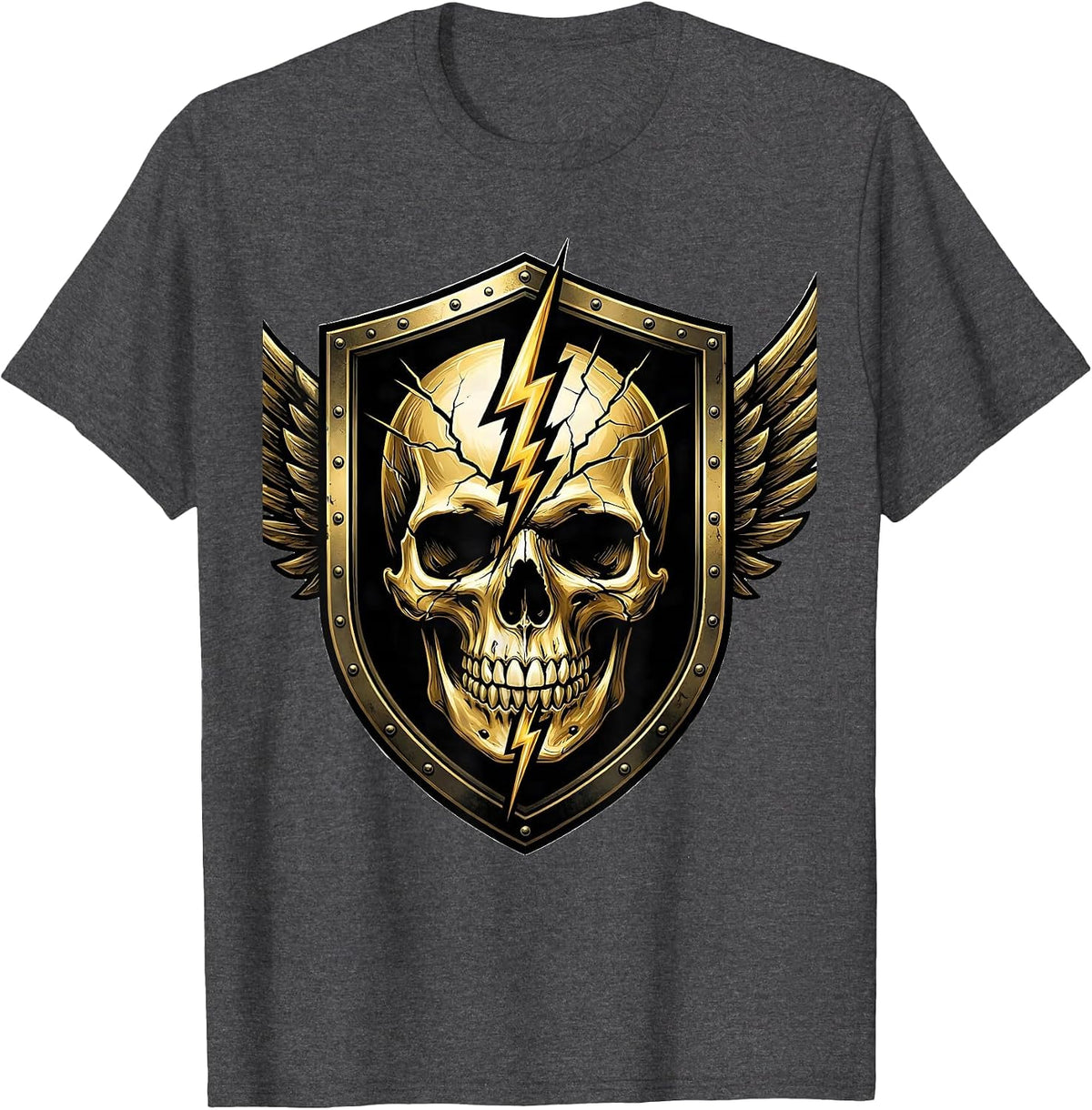 Lightning Bolt Skull Graphic Tee T-Shirt - Dark Heather Grey