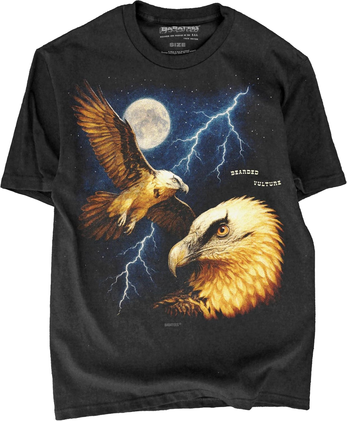 Moonlit Bird Artwork Premium Black T-Shirt for Men & Women - Bearded Vulture