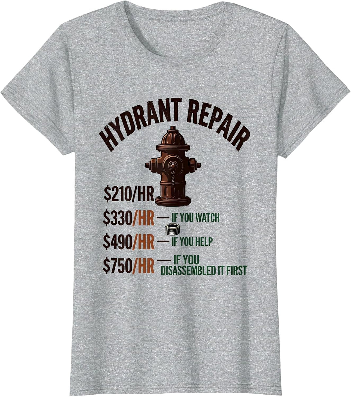 Hydrant Repair Funny Plumber Hourly Rate Vintage T-Shirt - Heather Grey