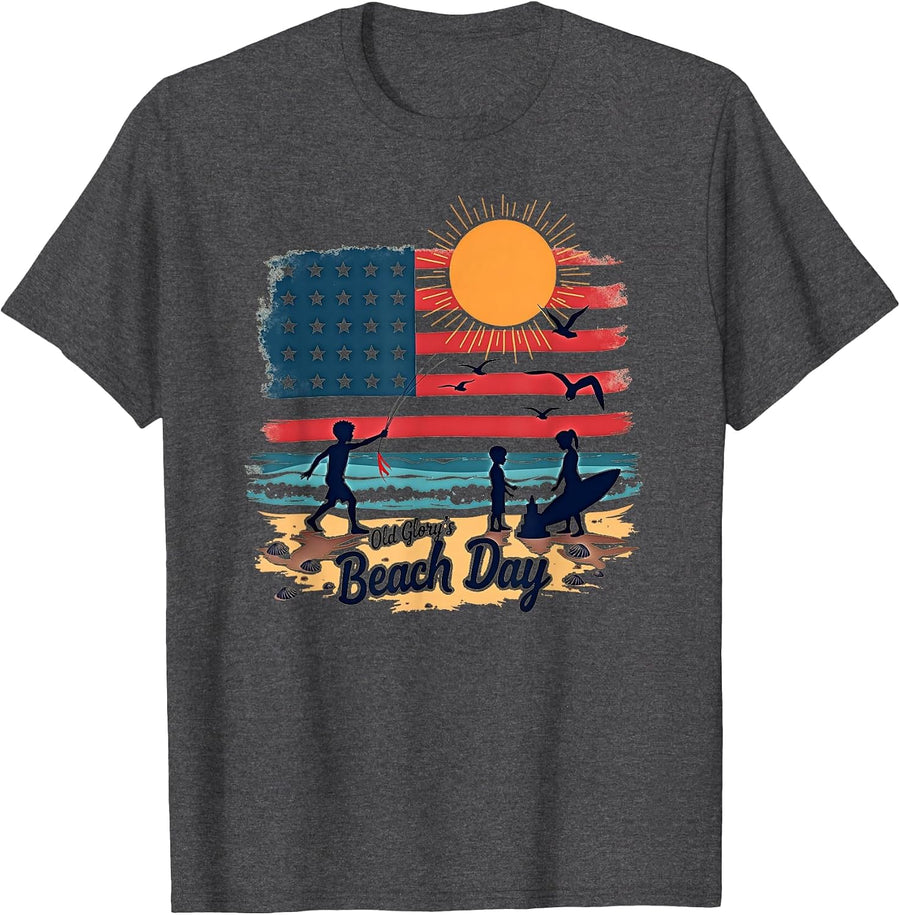 Mademark American Flag & USA Pride T-Shirt - Dark Heather Grey-old Glory's Beach Day