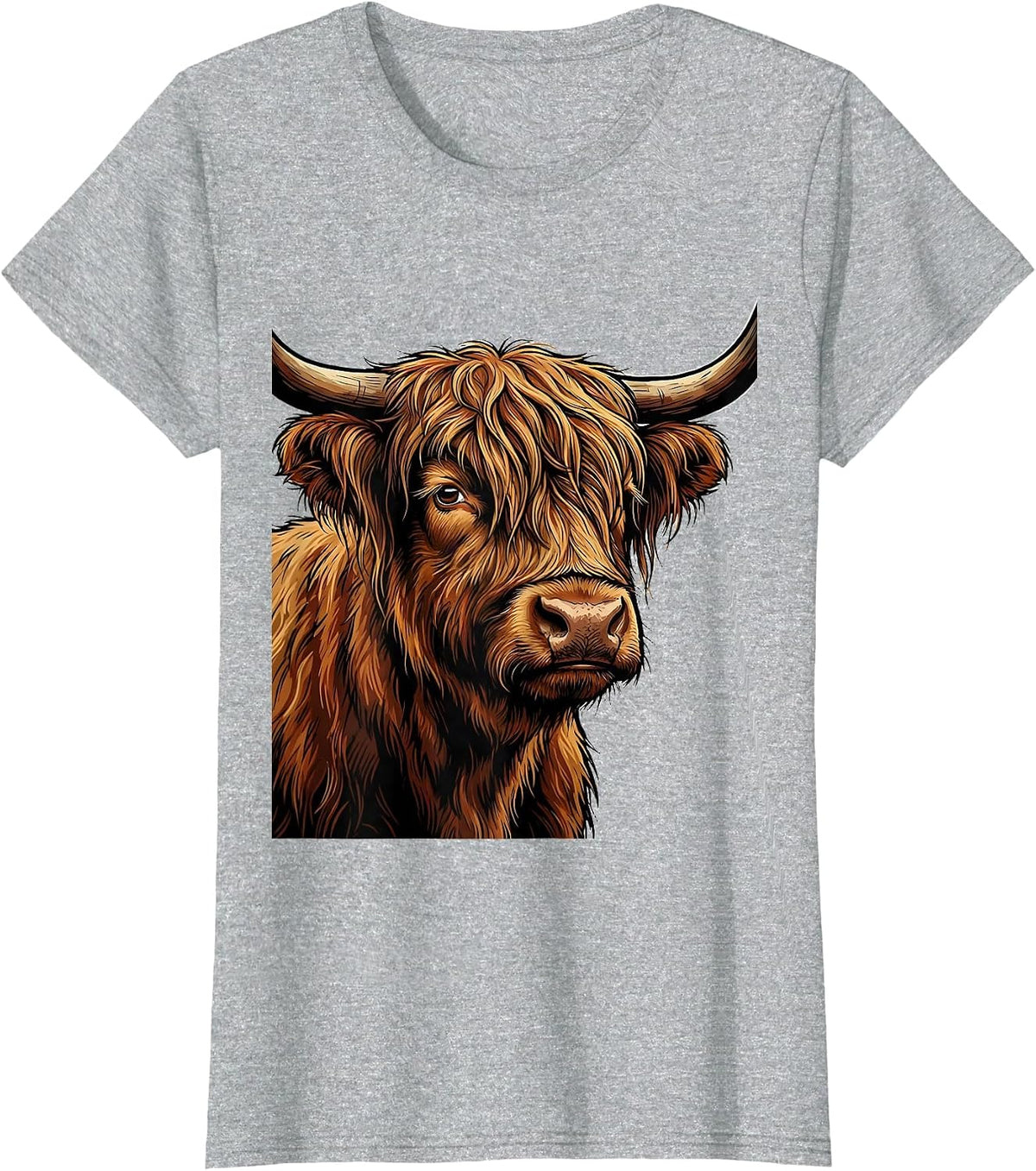Highland Cow Cartoon Whimsical Humor T-Shirt - Heather Grey