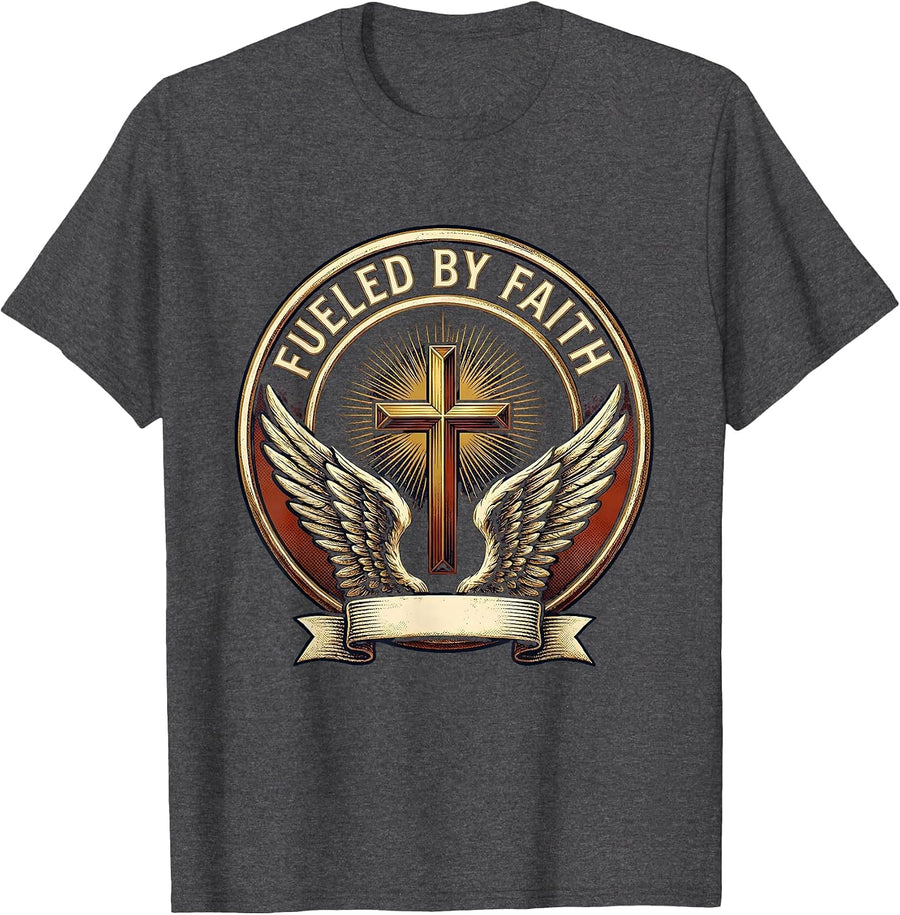 Men's Fueled By Faith Faith Over Fear Design T-Shirt - Dark Heather Grey