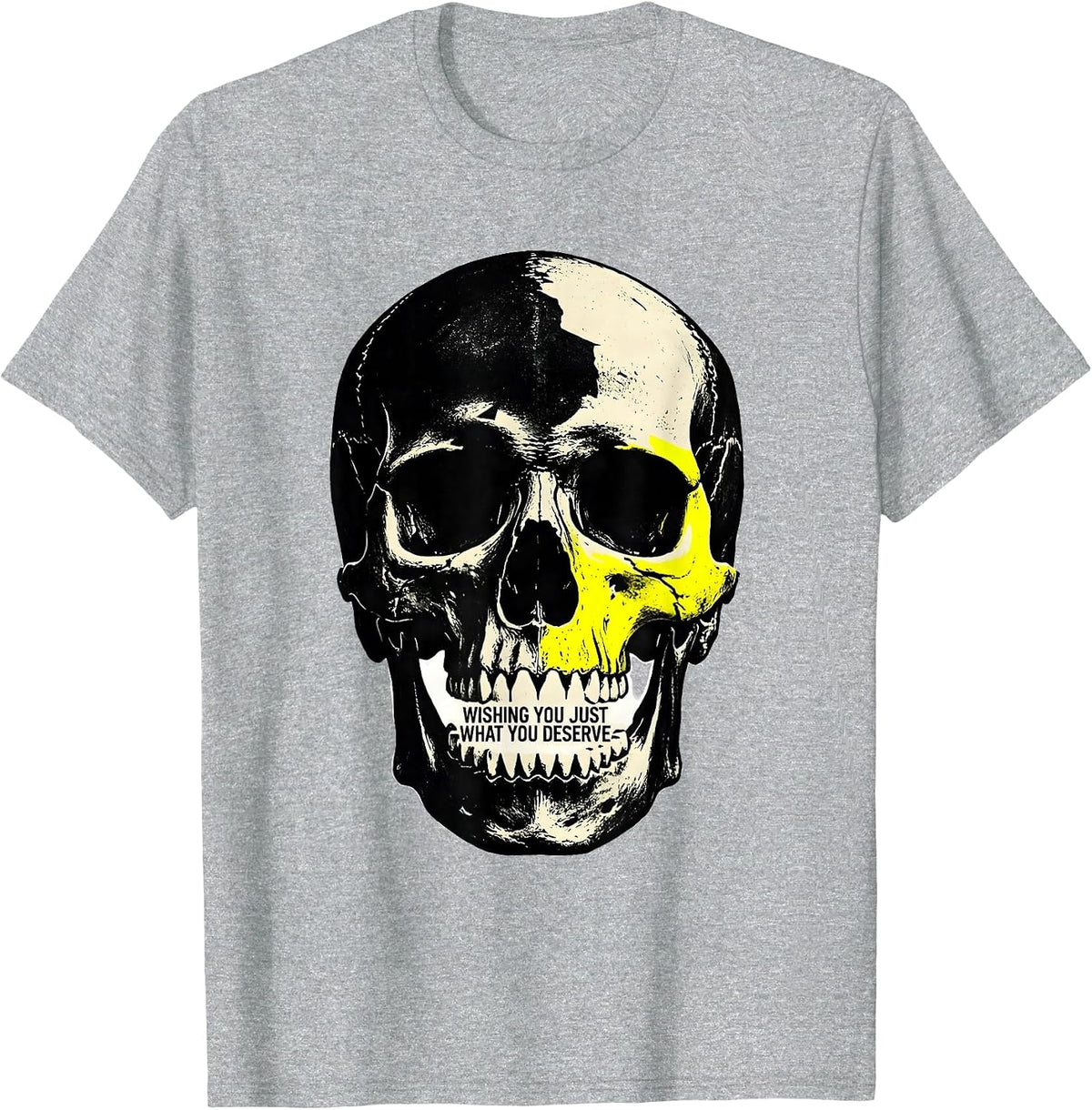 Men's Wishing You Just What You Deserve Edgy Punk Skull Streetwear T-Shirt - Heather Grey