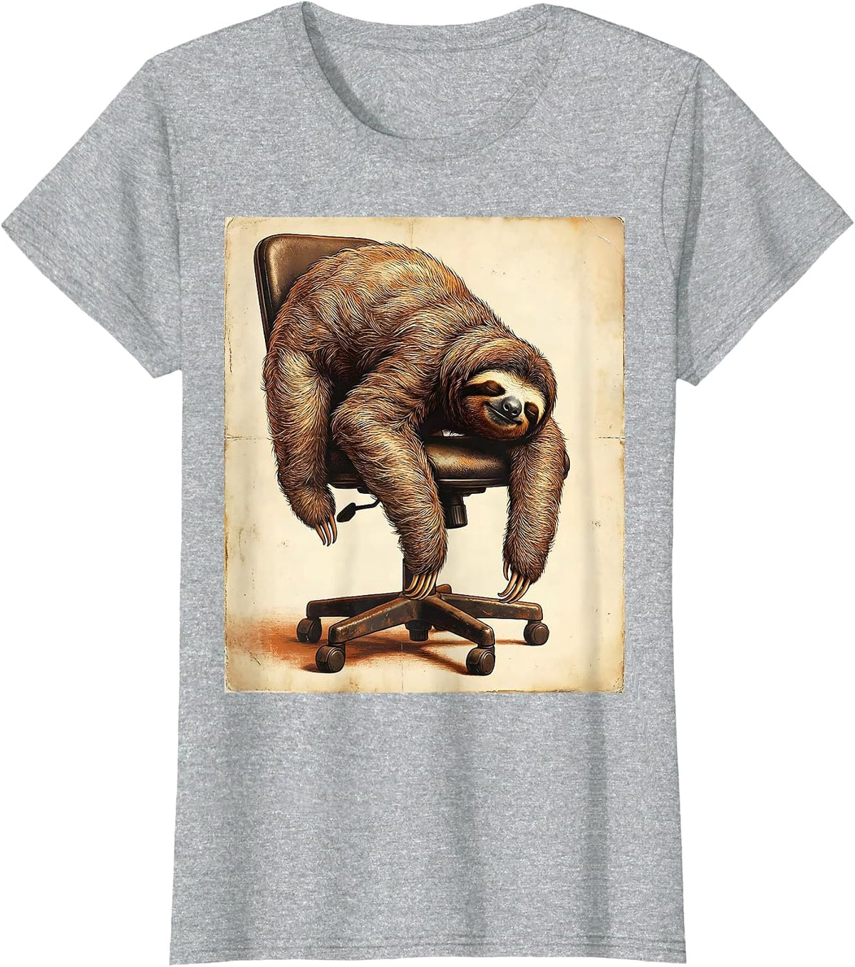 Women's Funny Napping Sloth Office Chair Humor Graphic T-Shirt - Heather Grey