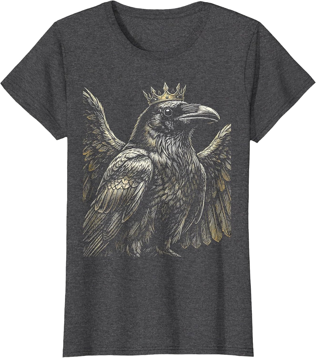 Women's Crow Wearing a Spiked Crown Illustration T-Shirt - Dark Heather Grey