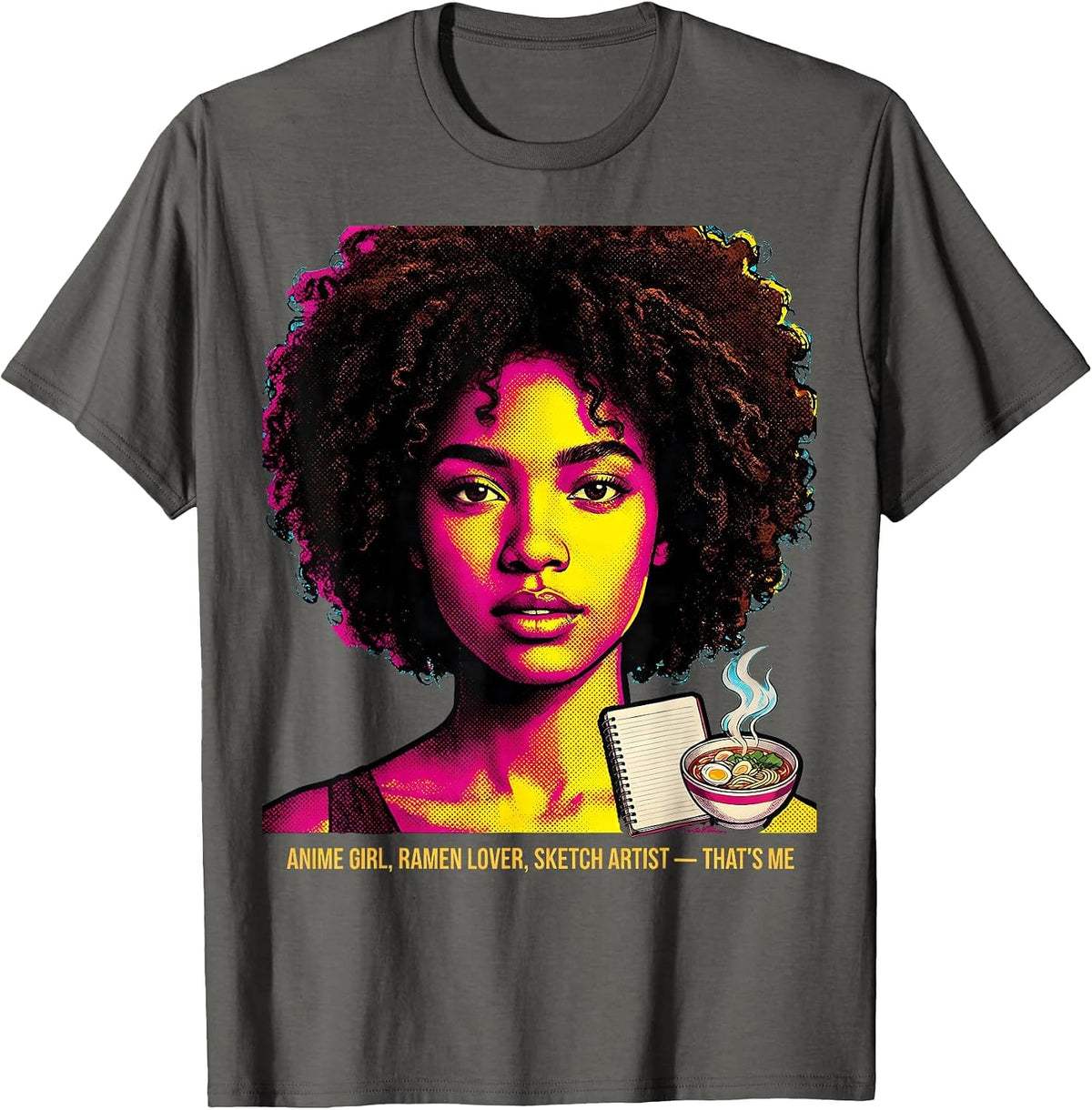 Men's Anime Girl Ramen Lover Sketch Artist That's Me Afro T-Shirt - Asphalt Grey