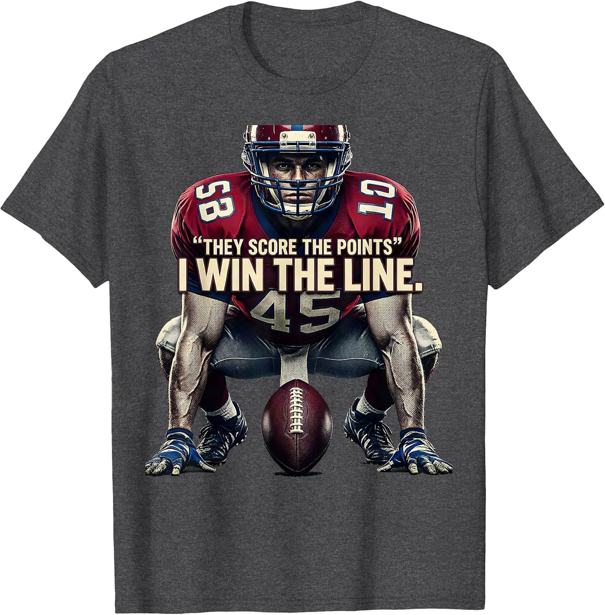 Men's They Score The Points I Win The Line Funny Football Lineman T-Shirt - Dark Heather Grey