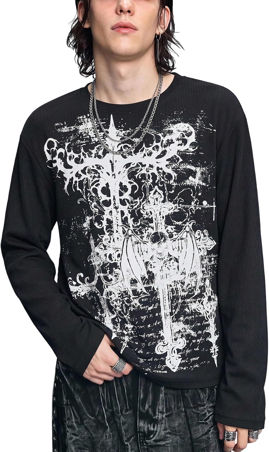 Milumia Men's Sweatshirt Y2K Gothic Graphic Long Sleeve Pullover Shirt - Black