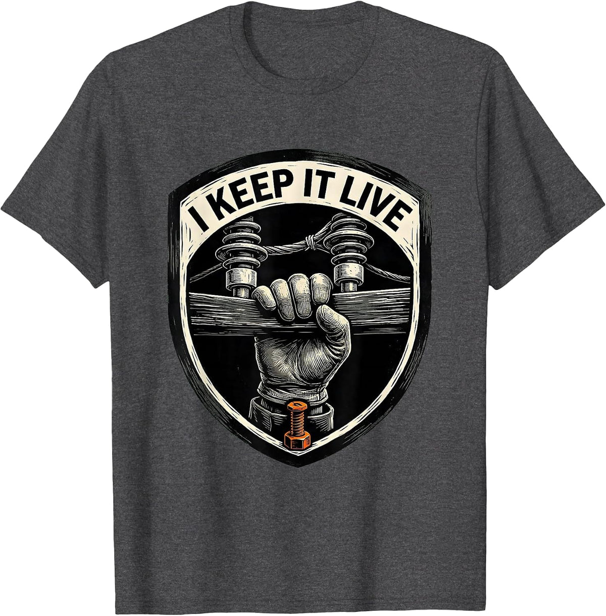 Men's I Keep It Live Funny Lineman Electrician Skeleton Trade T-Shirt - Dark Heather Grey