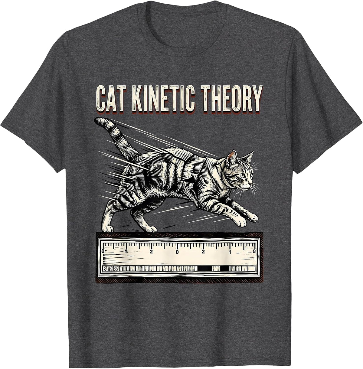 Cat Kinetic Theory Funny Cat Science Teacher Gift T-Shirt - Dark Heather Grey