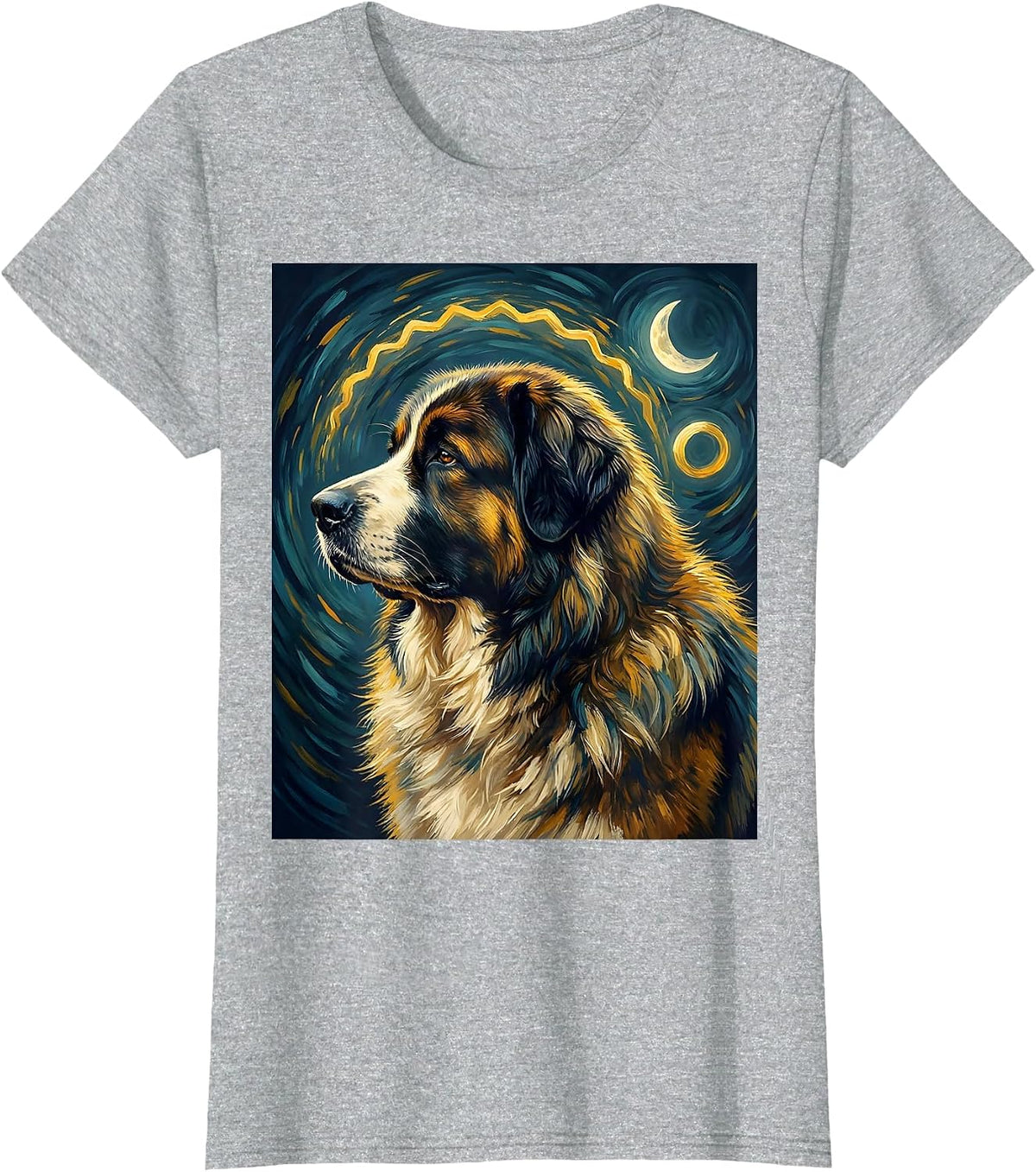 Women's Great Pyrenees Van Gogh Starry Night Dog Breed Portrait T-Shirt - Heather Grey