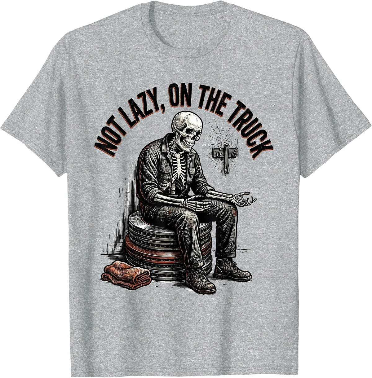 Men's Not Lazy On The Truck Funny Mechanic Skeleton Auto Repair T-Shirt - Heather Grey