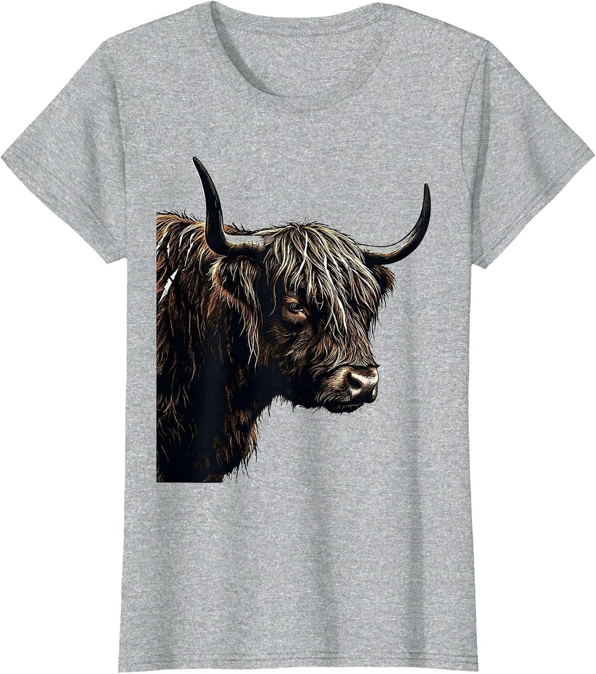 Highland Cow Stencil Graphic Farm Humor Novelty T-Shirt - Heather Grey