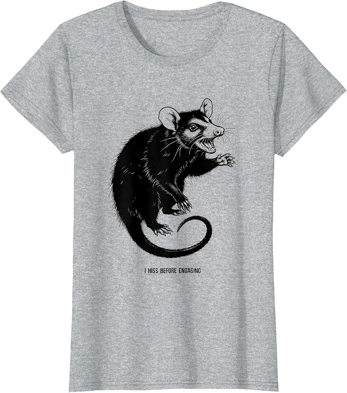 I Hiss Before Engaging Funny Opossum Animal Meme Humor T-Shirt - Heather Grey