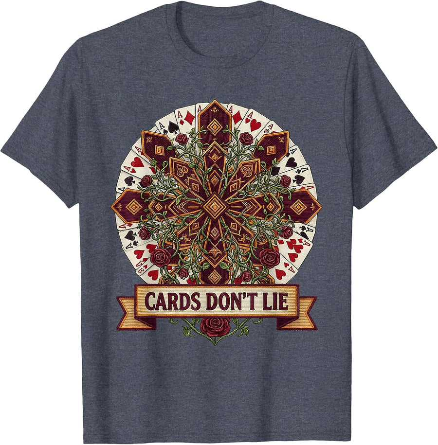 Cards Don't Lie Gambling Graphic Design T-Shirt - Heather Blue
