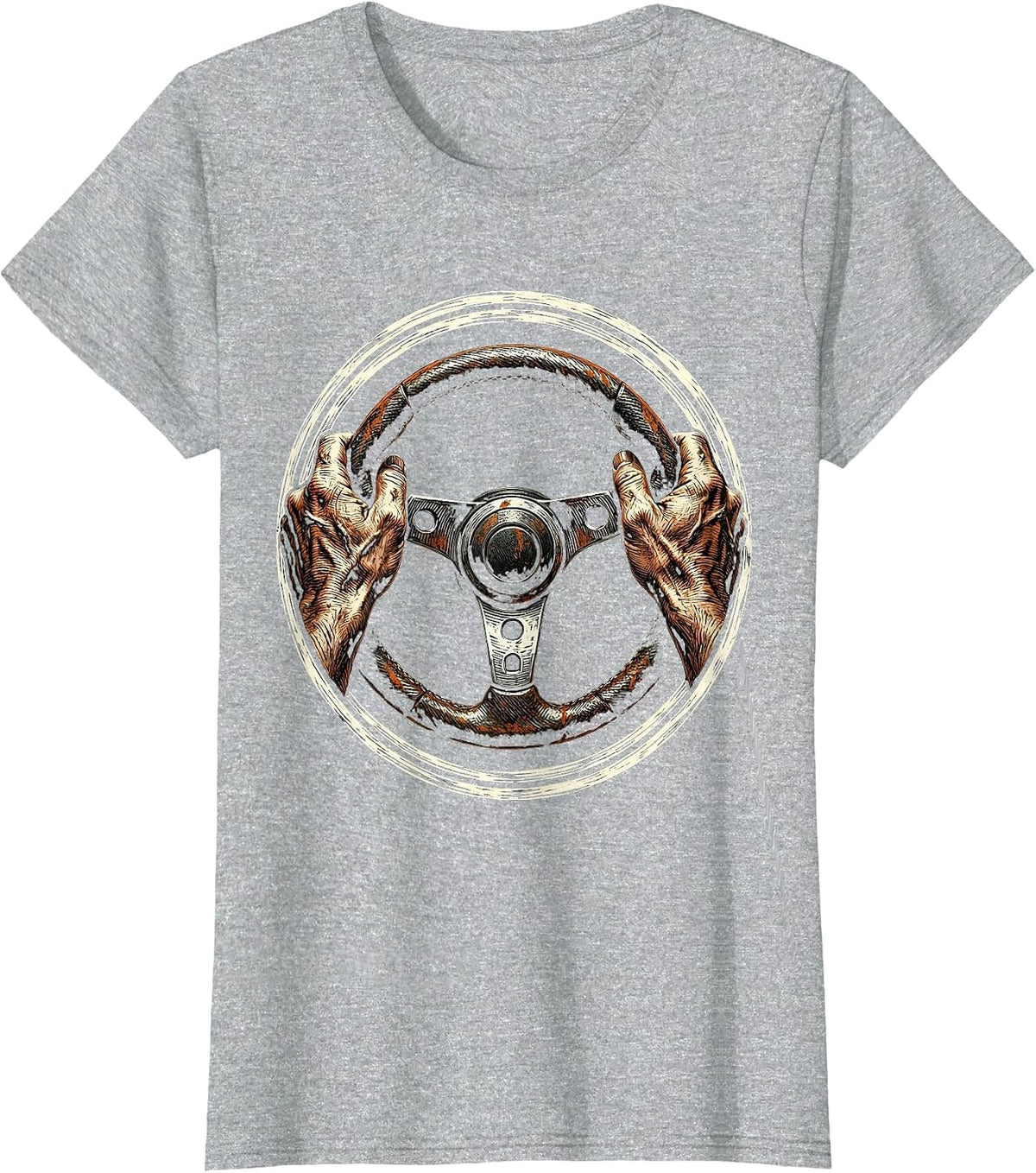 Women's Mechanic Hands Steering Wheel Graphic Tee T-Shirt - Heather Grey