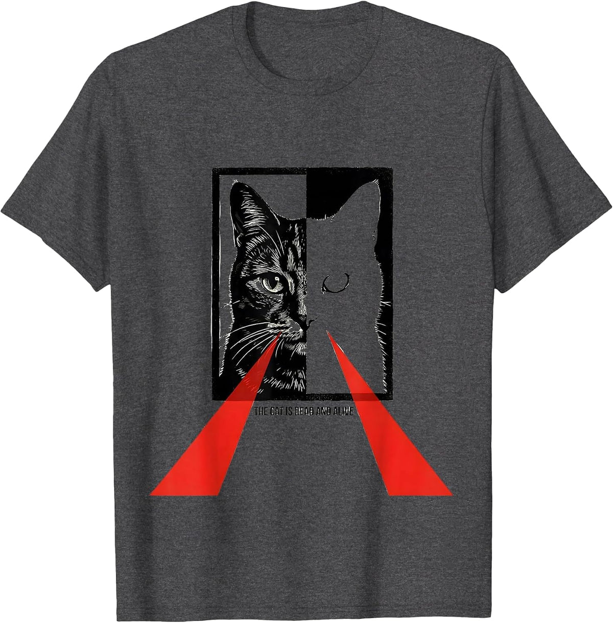 The Cat Is Dead And Alive Stencil Quantum Physics Humor T-Shirt - Dark Heather Grey