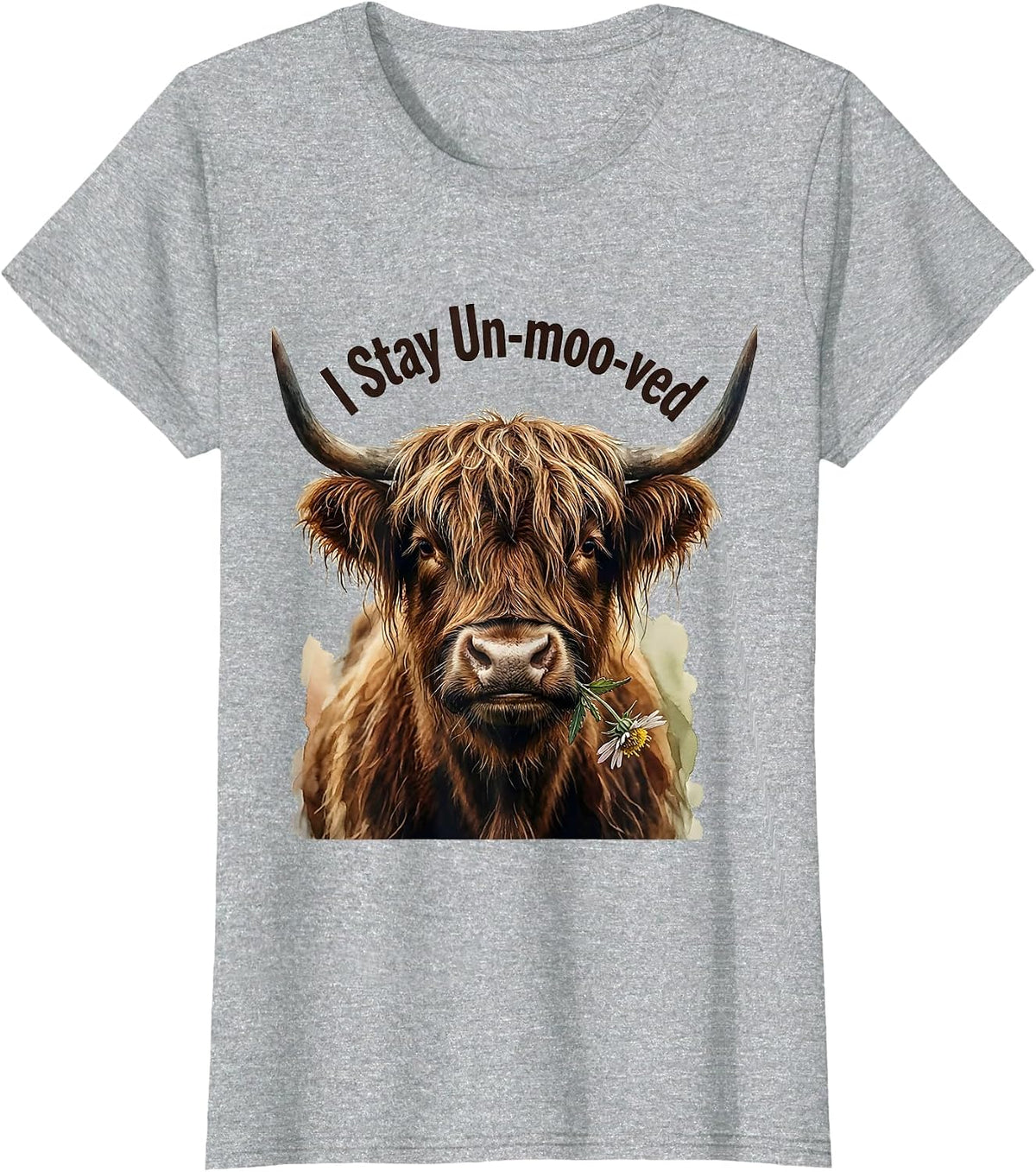 Women's I Stay Un-moo-ved Funny Highland Cow Farm Humor T-Shirt - Heather Grey