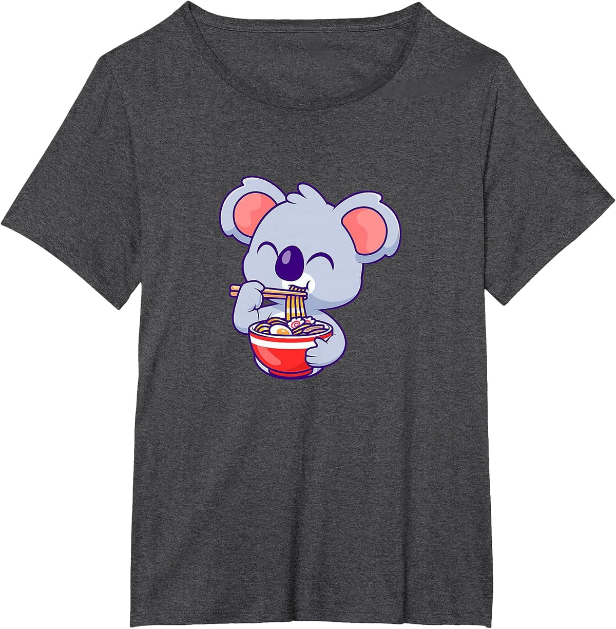 Koala Eating Ramen Noodles Cute Funny Koala Eating Noodles T-Shirt - Dark Heather Grey