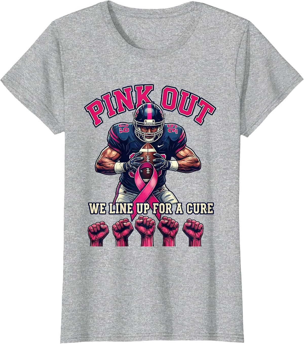 Pink Out We Line Up For A Cure Football Breast Cancer T-Shirt - Heather Grey