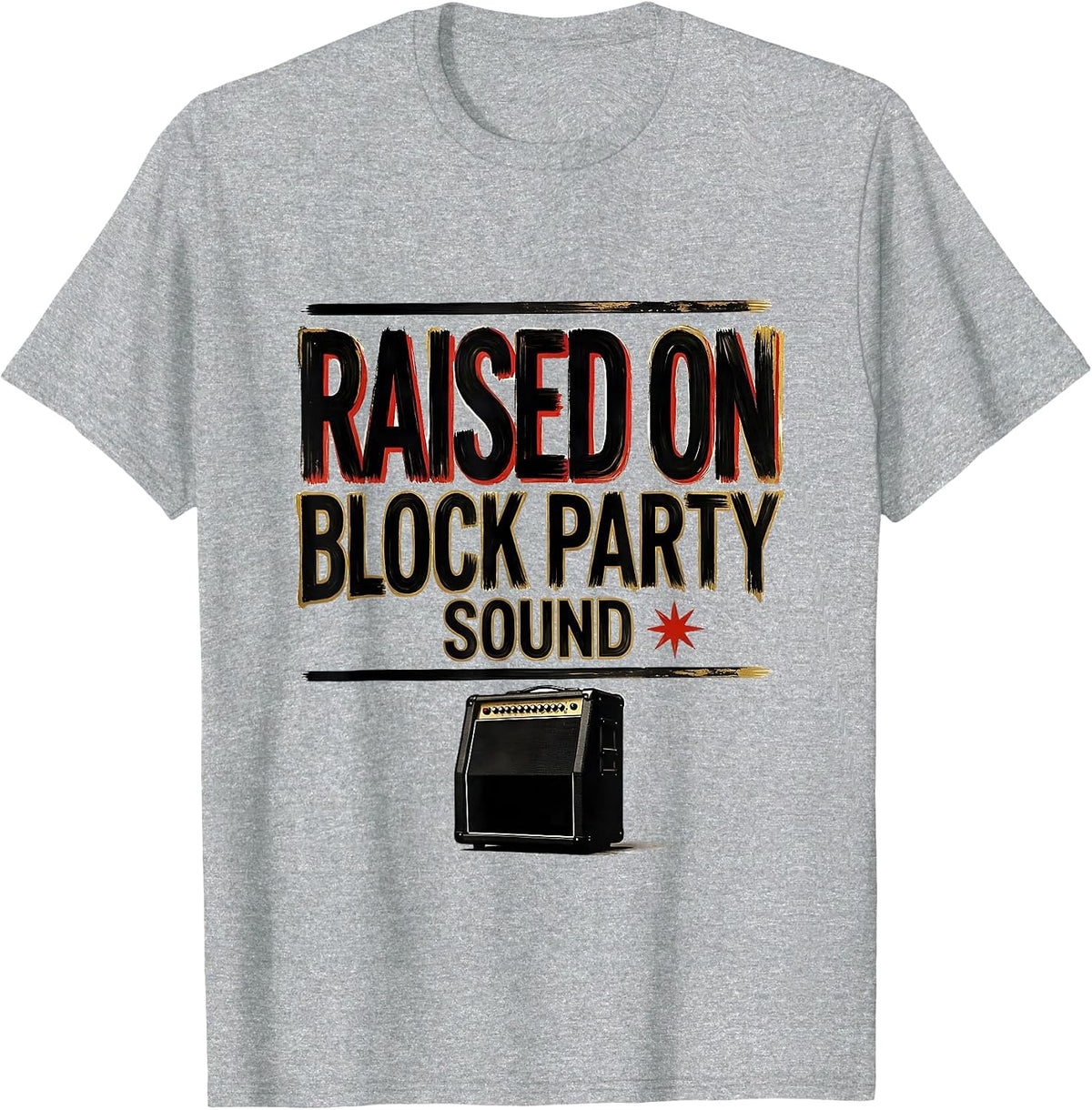 Men's Raised On Block Party Sound Vintage 90s Hip-Hop Rap Lyric T-Shirt - Heather Grey