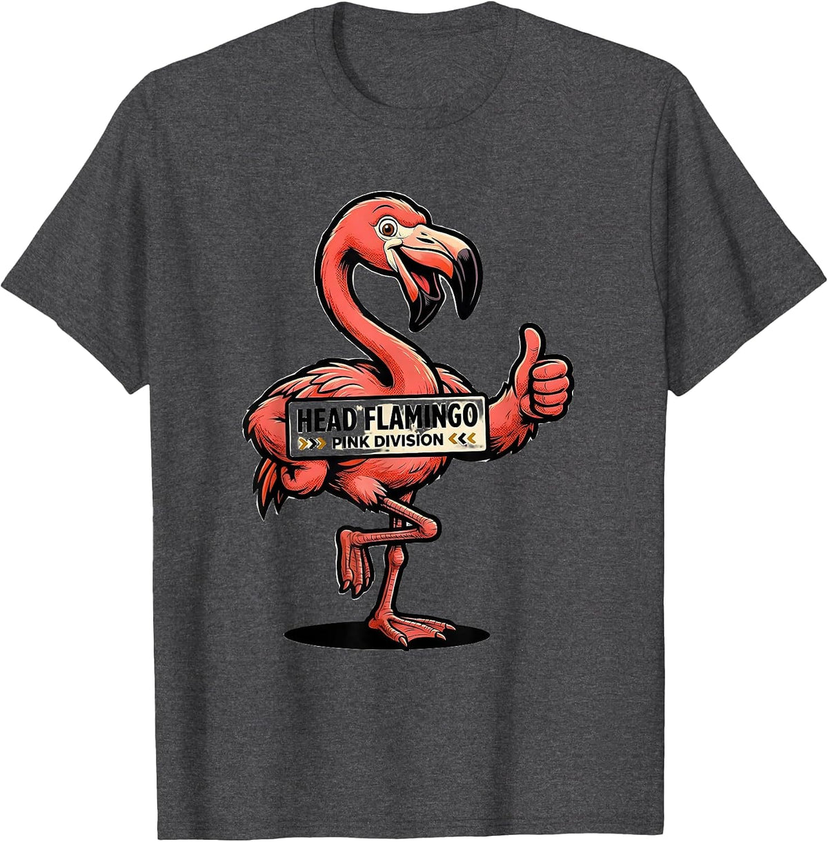 Men's Head Flamingo Pink Division Retro Advertising Mascot Novelty T-Shirt - Dark Heather Grey