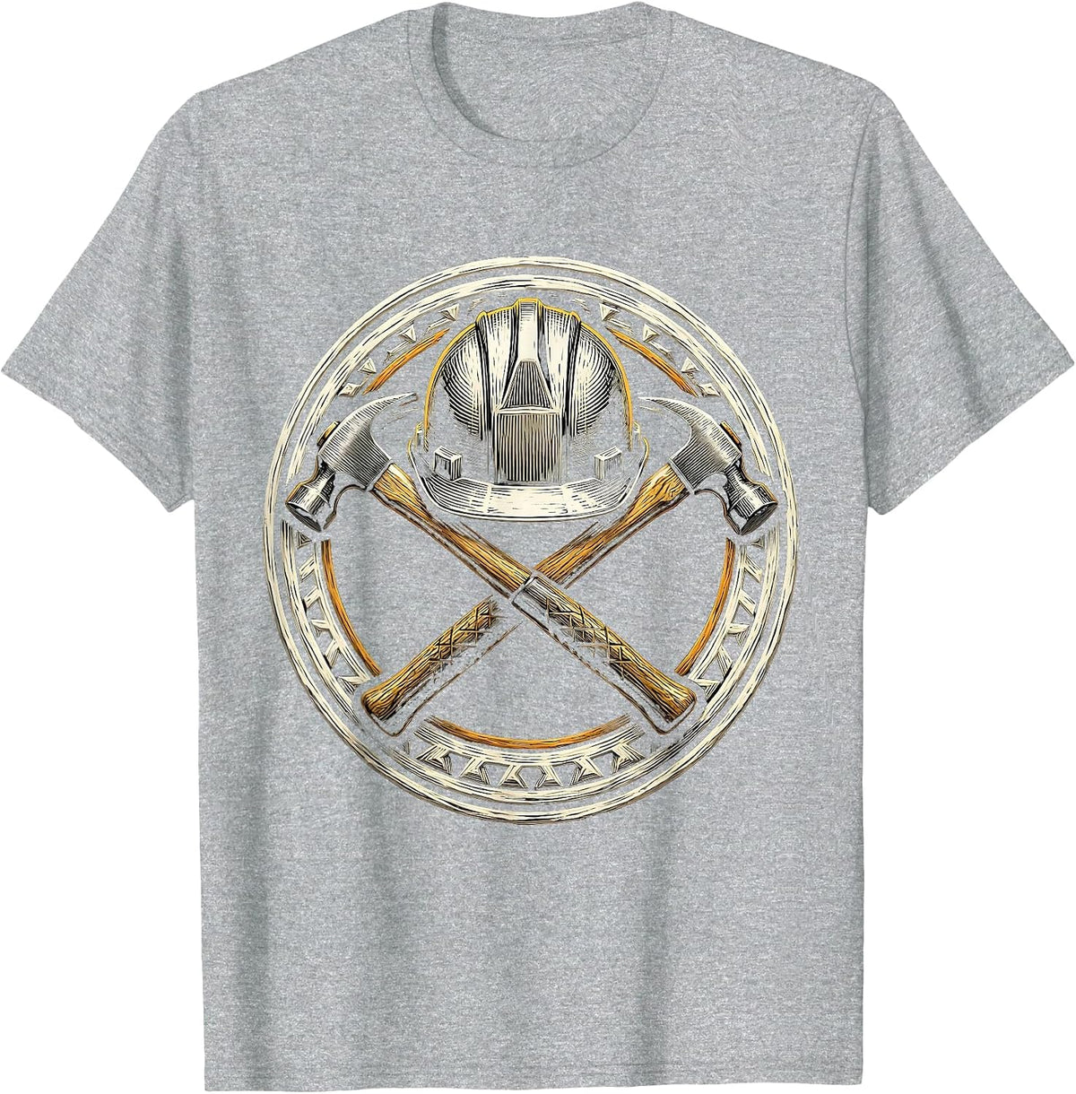 Men's Hardhat Crossed Sledgehammers Construction Graphic T-Shirt - Heather Grey