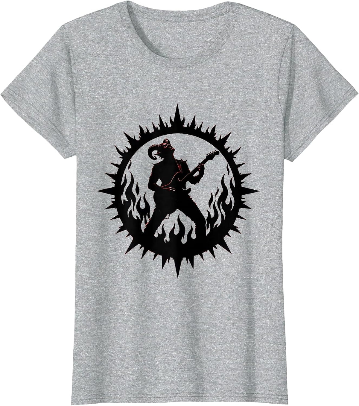 Demon Guitarist Shredding Flaming Stage Metal Design T-Shirt - Heather Grey