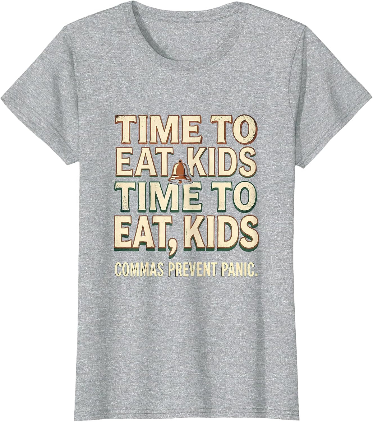 Time To Eat Kids Time To Eat, Kids Commas Prevent Panic T-Shirt - Heather Grey