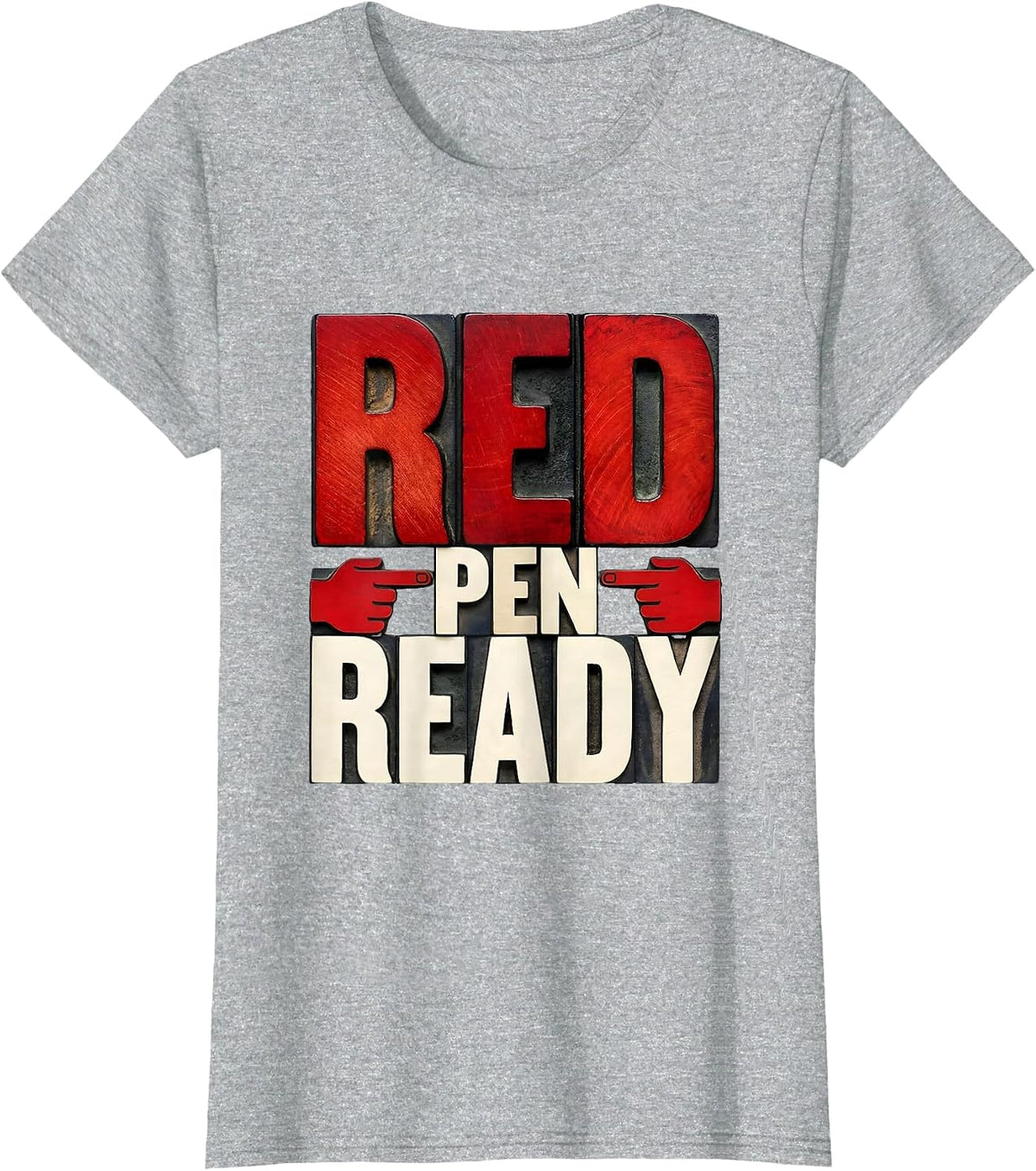 Women's Red Pen Ready Teacher Graphic Design T-Shirt - Heather Grey