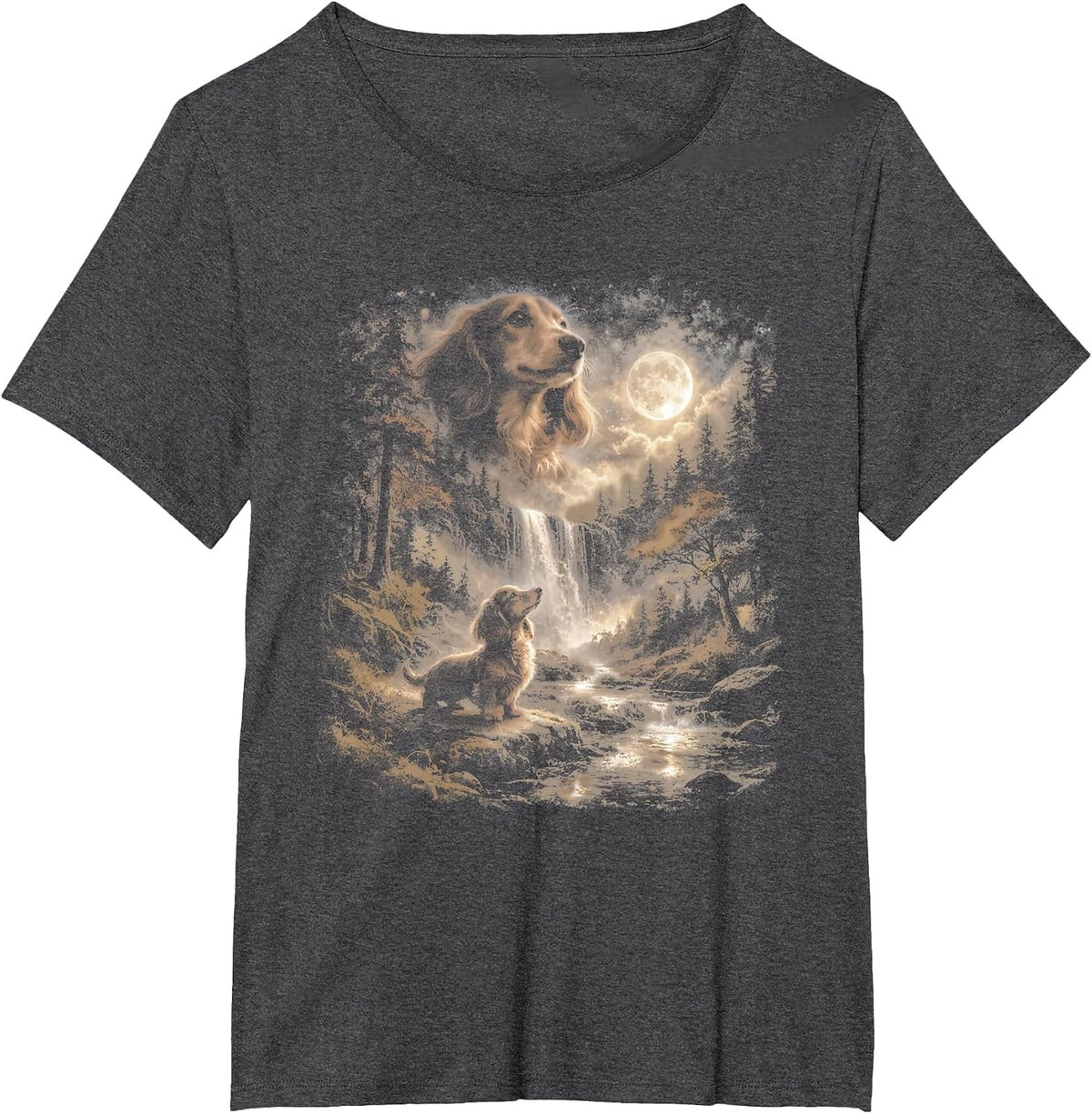 Vintage Funny Wiener Dachshund Howling to Moon Dog Lovers T-Shirt - Dark Heather Grey