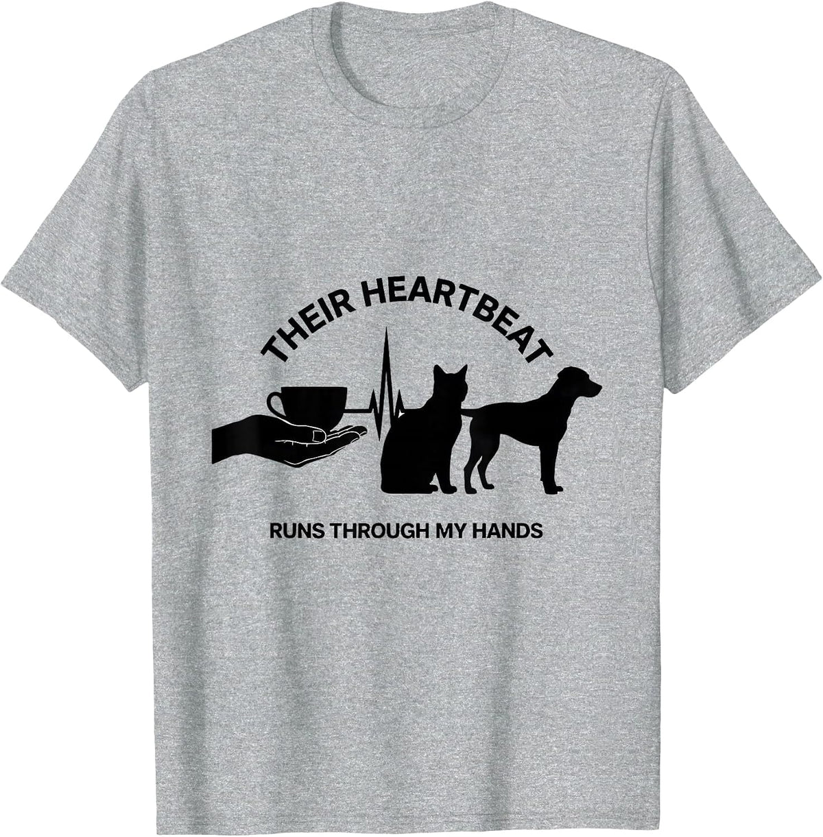 Men's Their Heartbeat Runs Through My Hands Pet Lover Vet Tech T-Shirt - Heather Grey