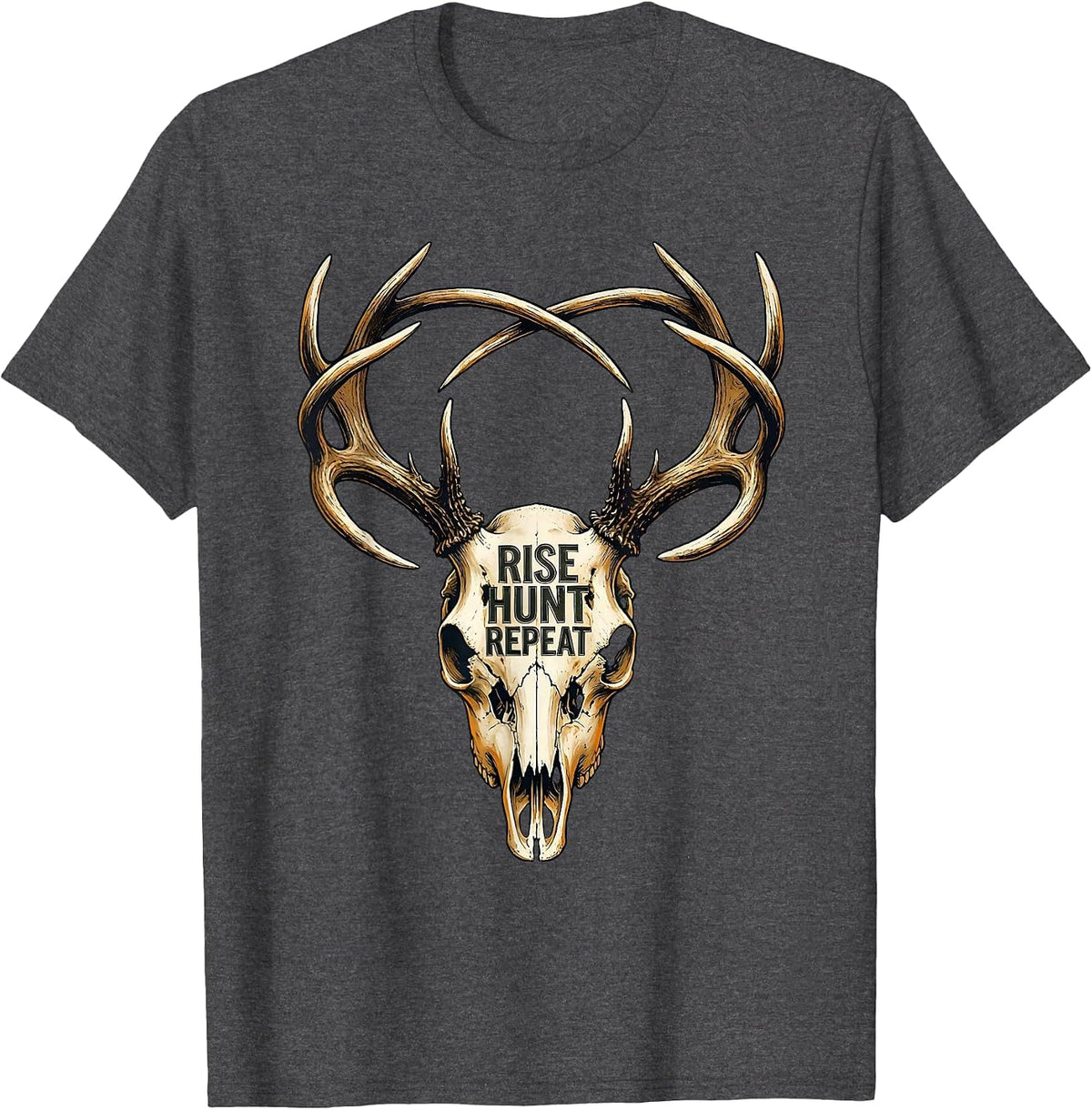 Rise Hunt Repeat Hunting Lifestyle Design T-Shirt - Dark Heather Grey