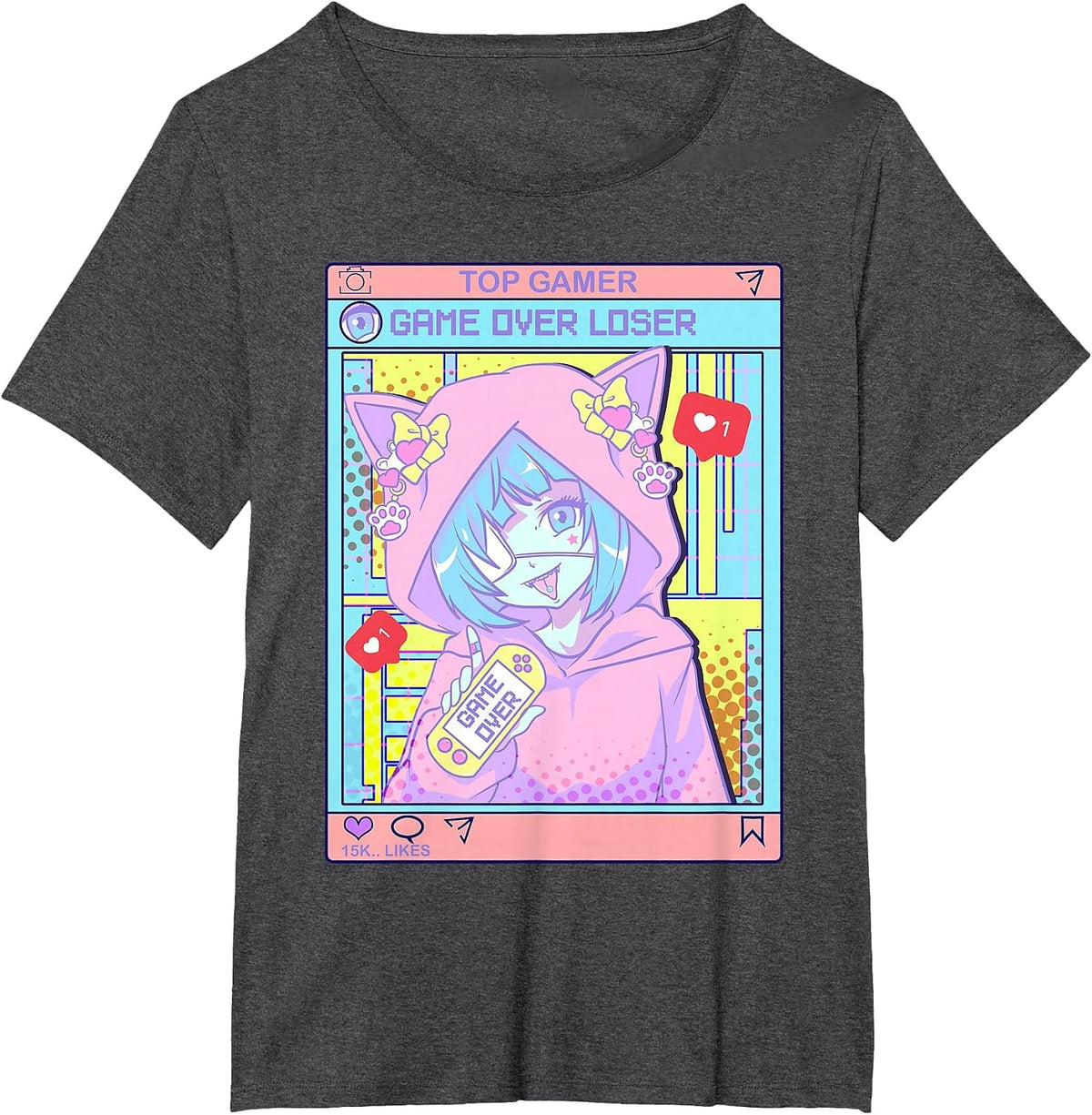 Kawaii Pastel Goth Girl Anime Gamer Game' Over Loser T-Shirt - Dark Heather Grey