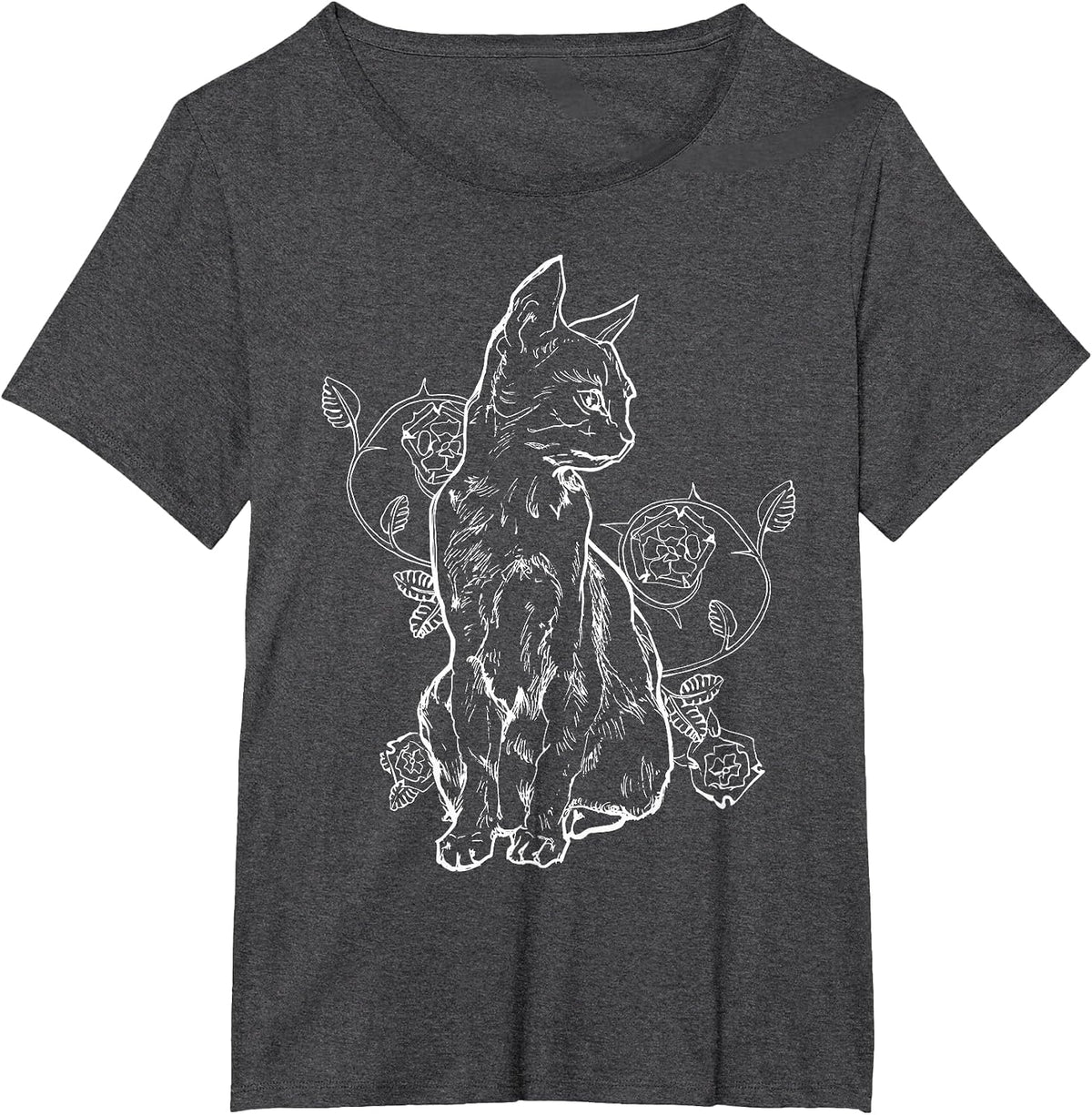 Black Roses Alt Aesthetic Nu Goth Teen Goth Cat T-Shirt - Dark Heather Grey