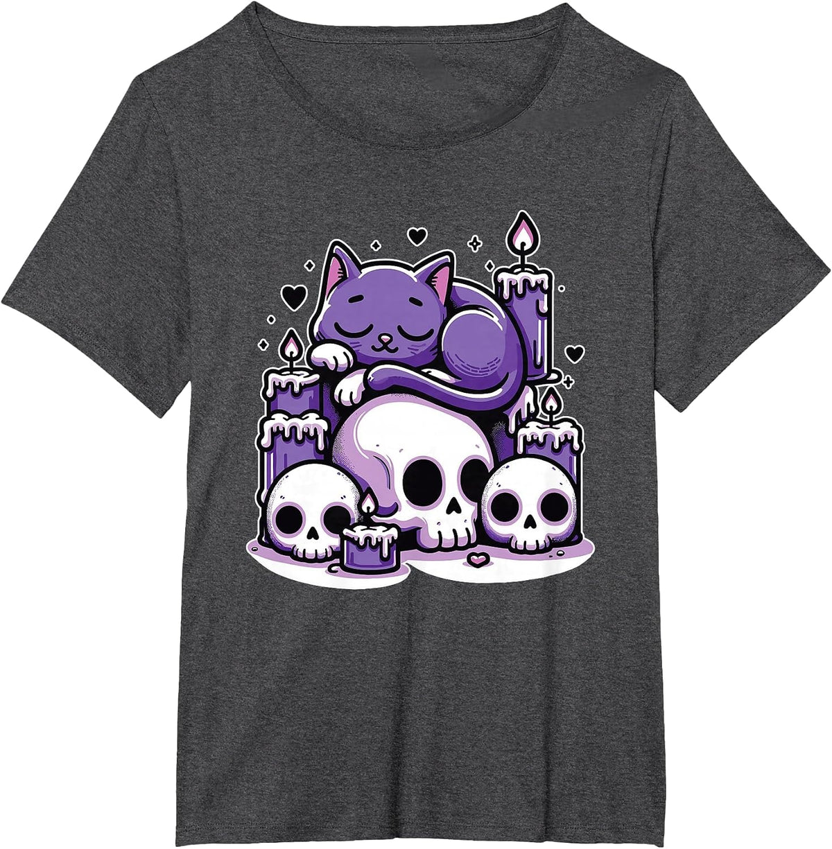 Kawaii Pastel Goth Cute Creepy Cat Candles Skeleton T-Shirt - Dark Heather Grey